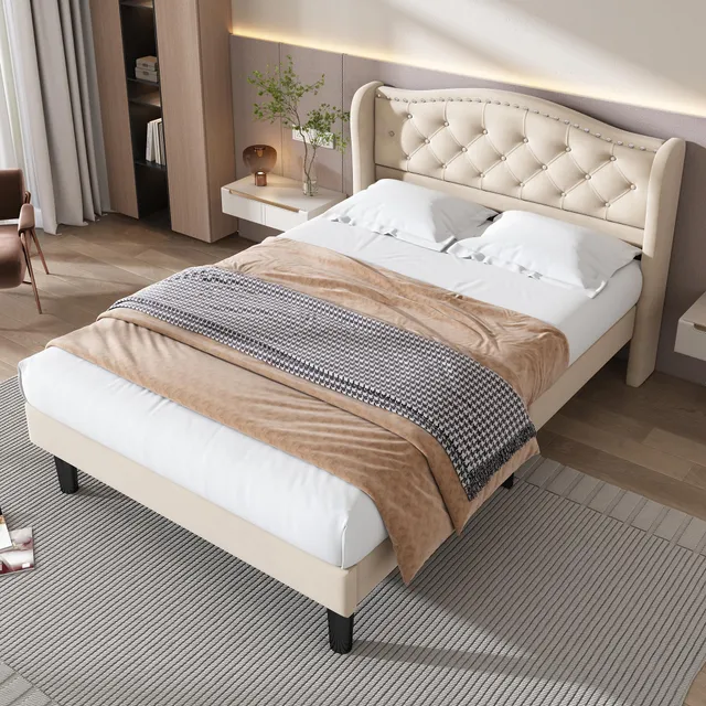 Dolamaní letto imbottito 90x200 velluto beige testiera
