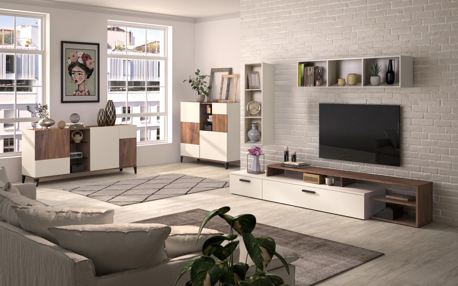 Composad Vittoria Soggiorno Completo 5 Mobili Noce Brera Porta TV