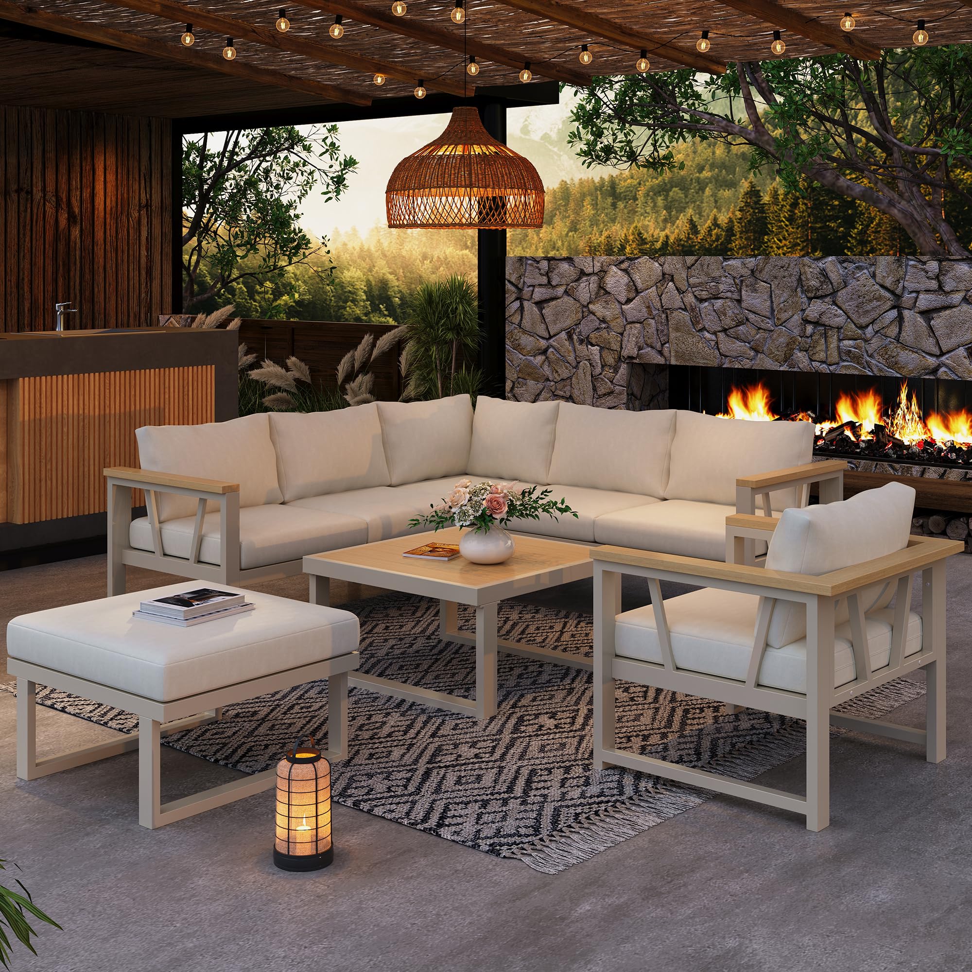 Dolamaní Set Giardino 7 Posti Divano Angolare Beige