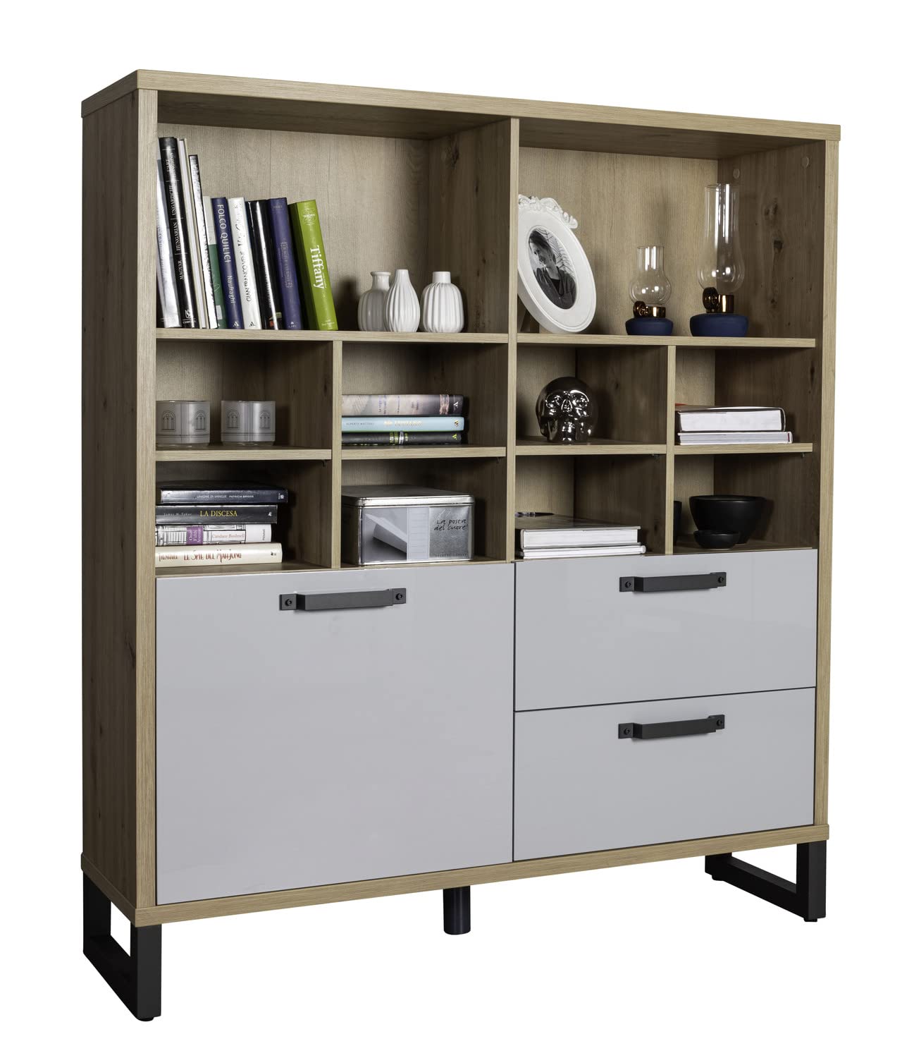 Composad LaFabrica Libreria 2 Cassetti 1 Anta 10 Vani Rovere Grigio