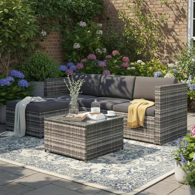 Dolamaní Set Mobili Giardino Rattan Grigio con Tavolo Vetro