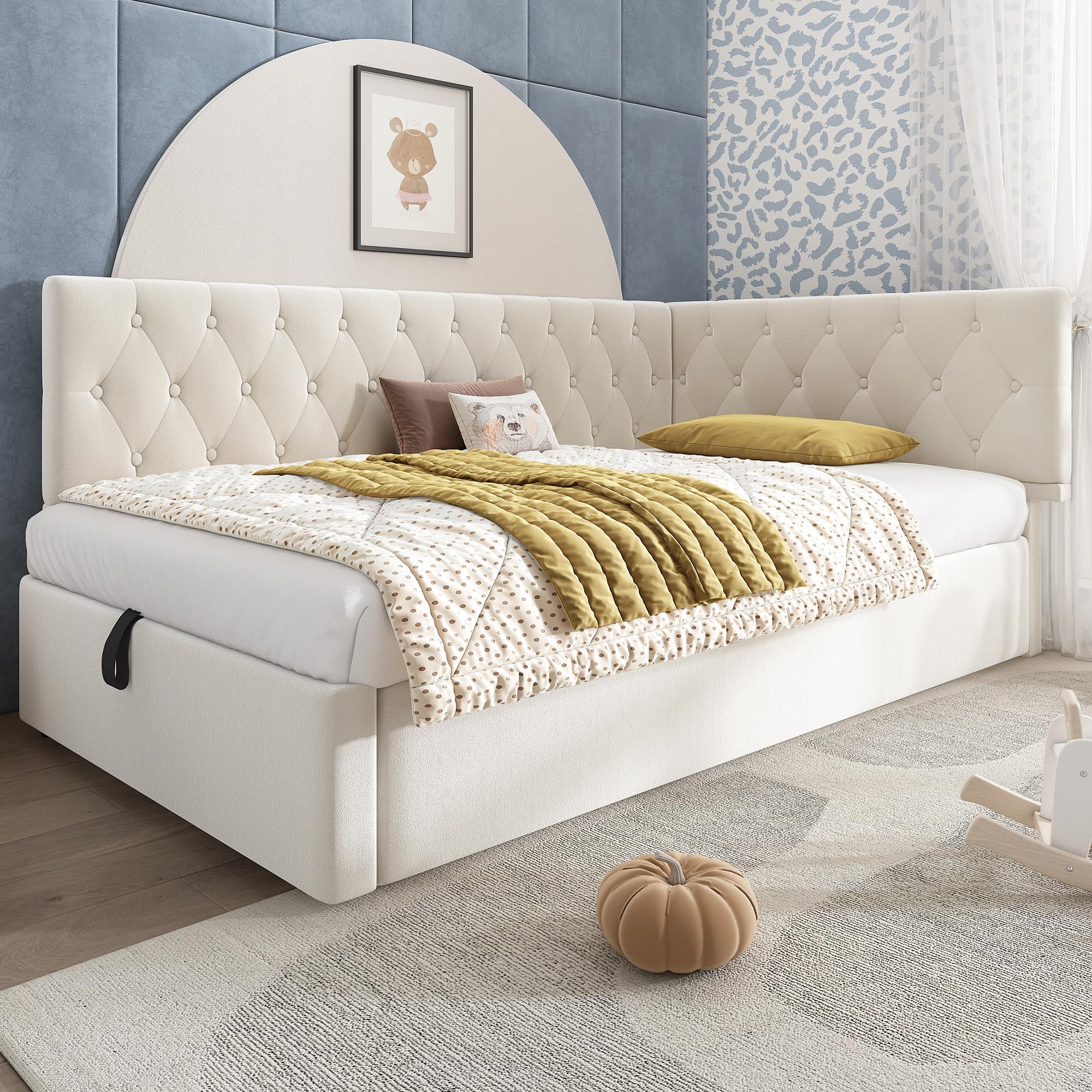 Dolamaní Letto Contenitore 90x200 Velluto Beige con Rete