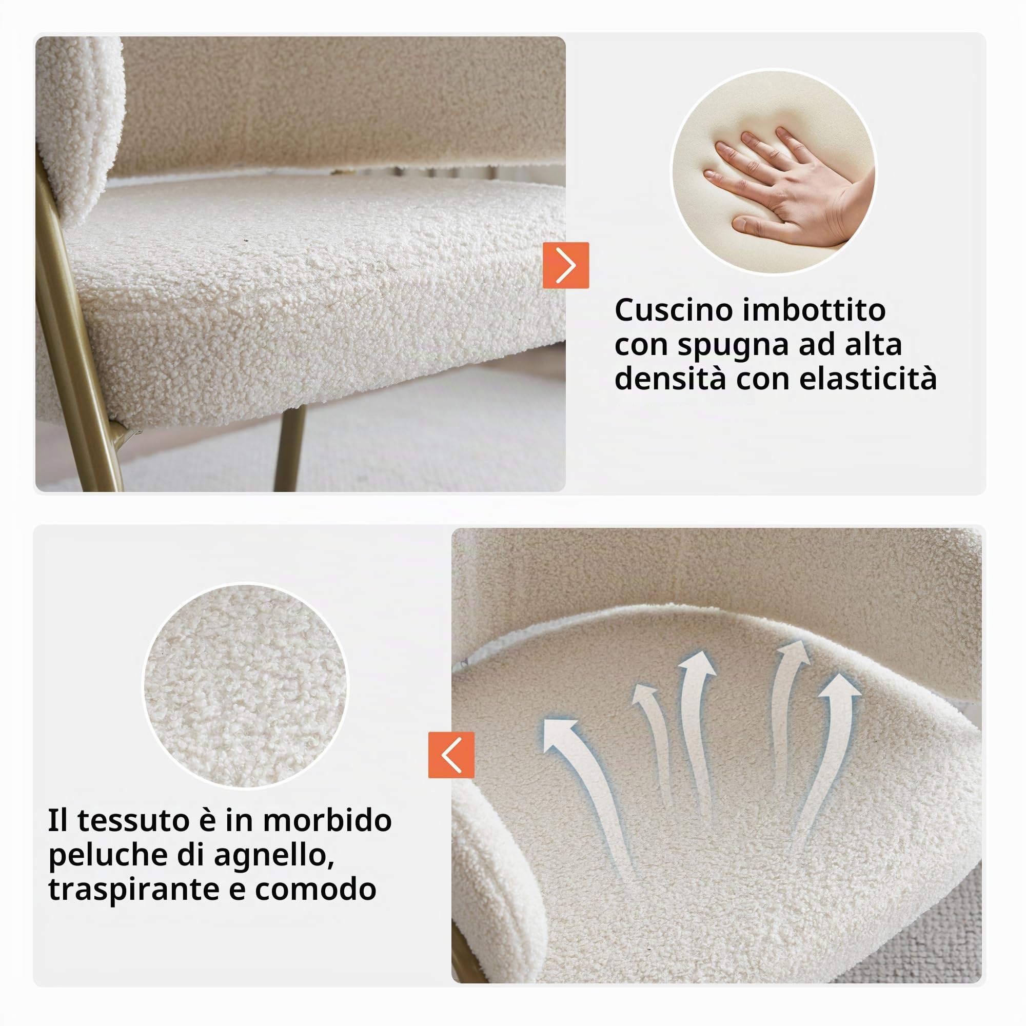 Dolamaní poltrone velluto beige set 4 gambe oro