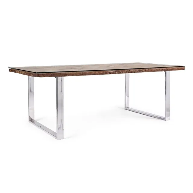 Iperbriko Stanton tavolo vetro e legno 220x100x76 naturale