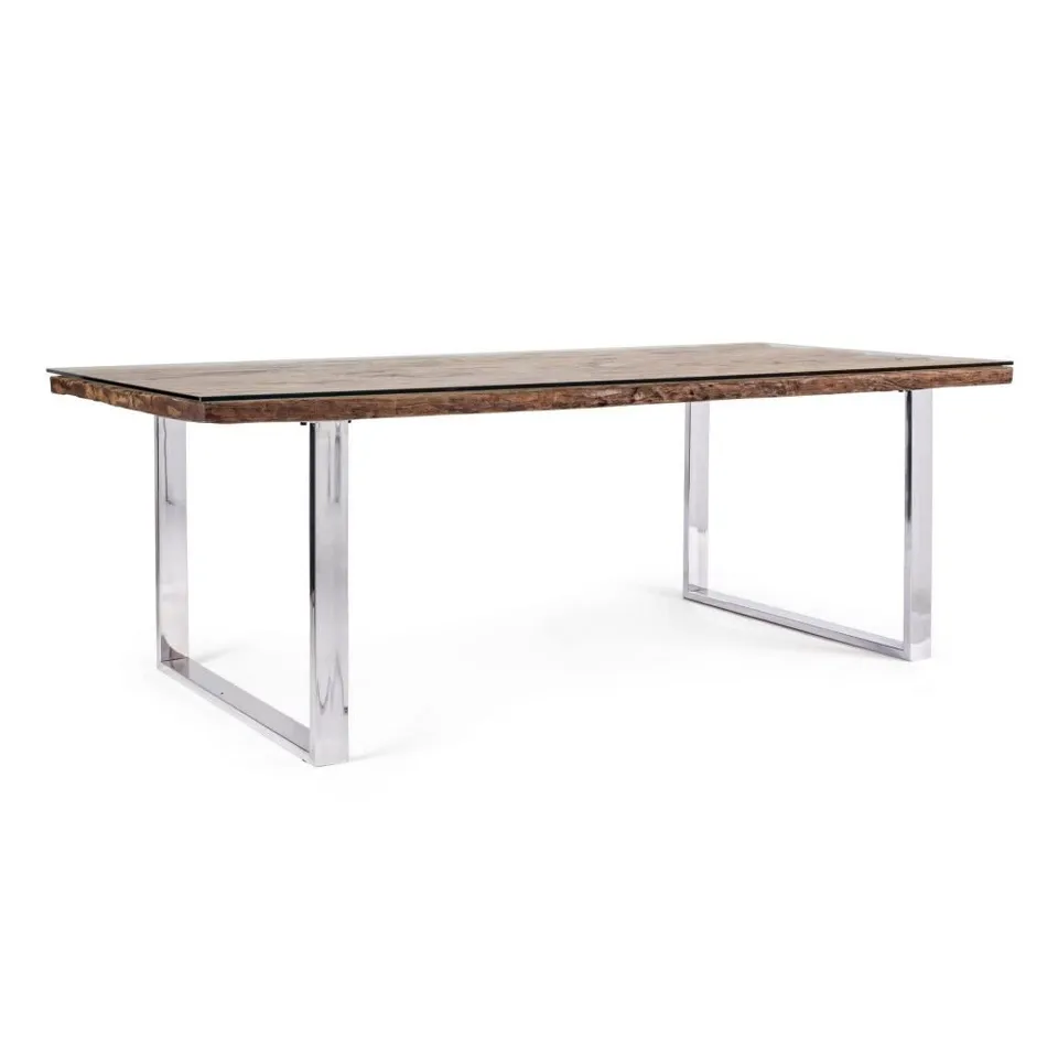 Iperbriko Stanton tavolo vetro e legno 220x100x76 naturale