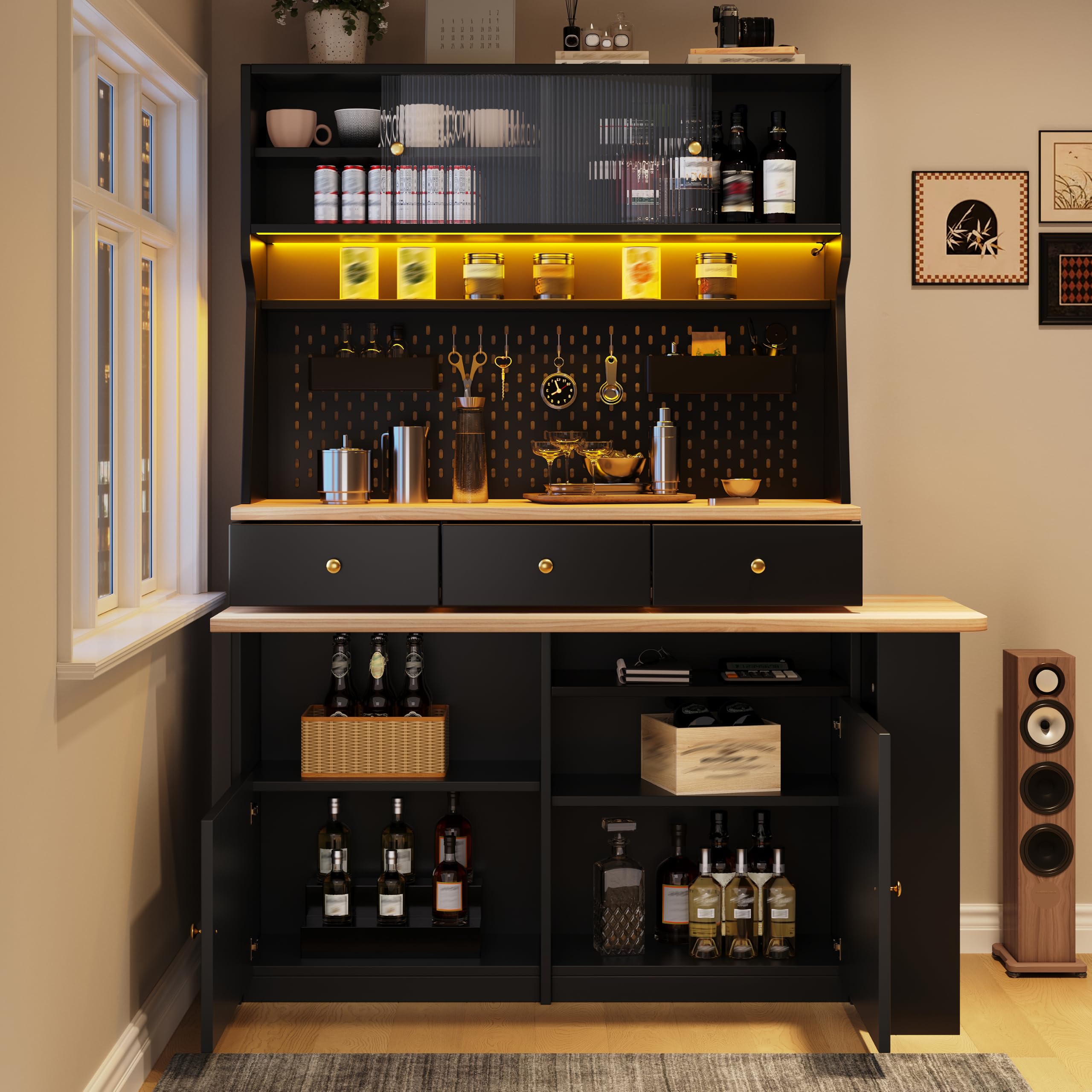 Dolamaní credenza buffet cucina nero con LED 137 cm