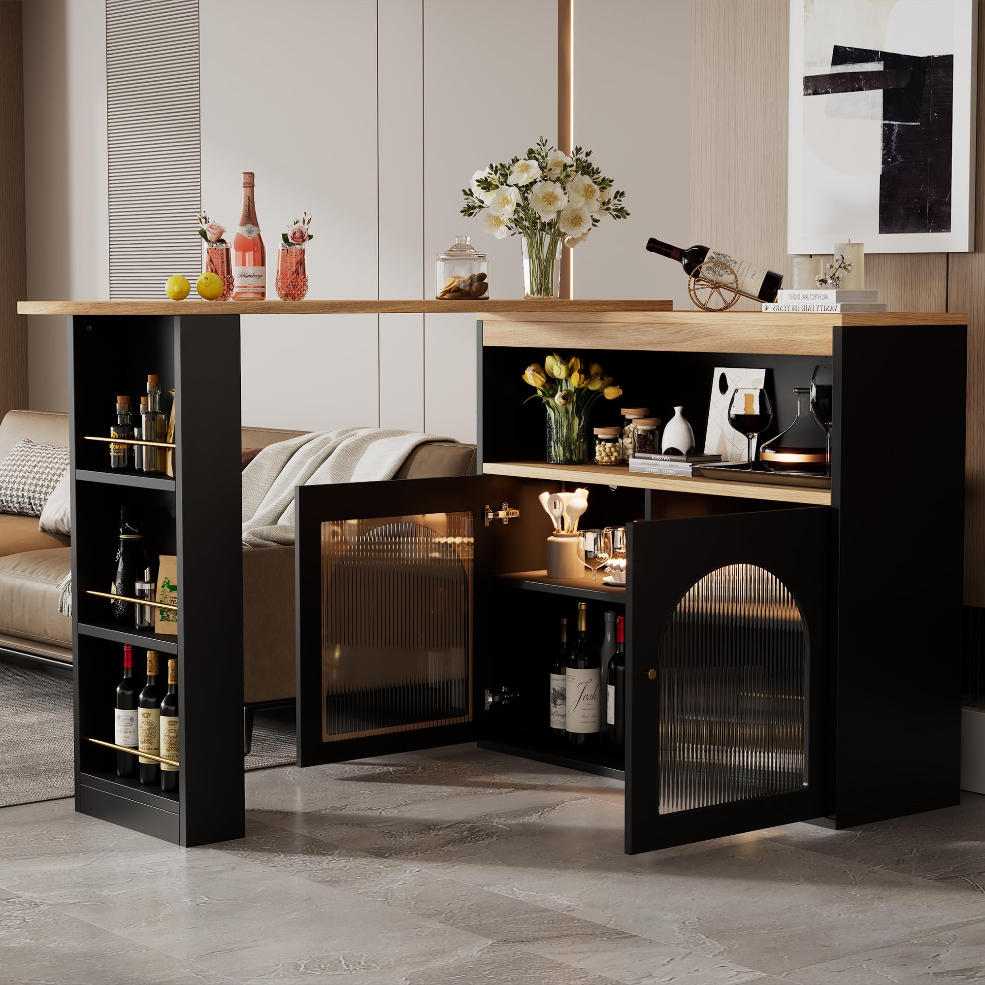 Dolamaní tavolo bar allungabile 138-193 cm nero con LED