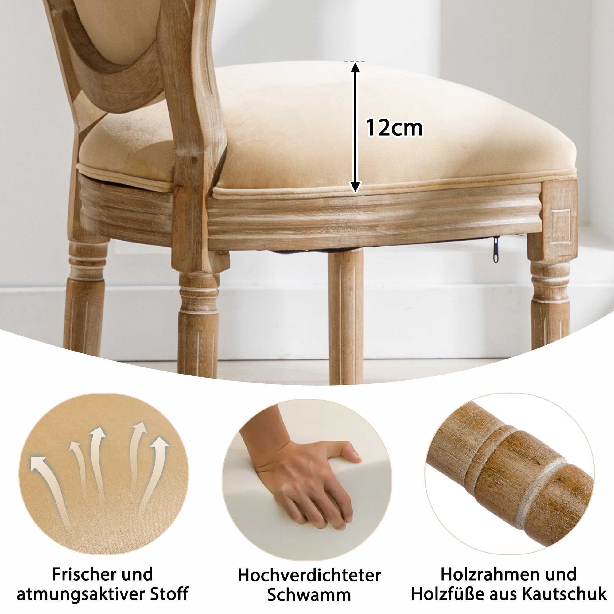 Dolamaní sedie da pranzo rattan beige set 4 stile francese