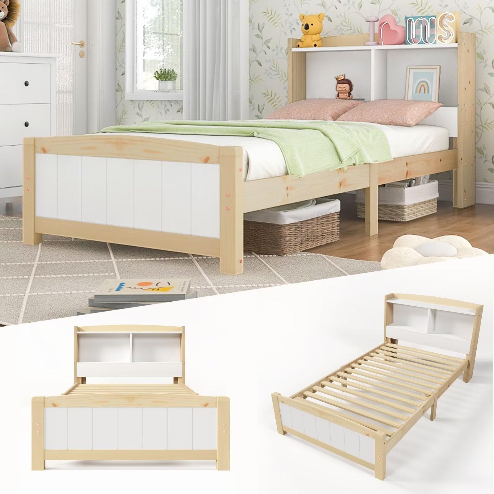 Dolamaní letto singolo 90x200 pino con testiera libreria