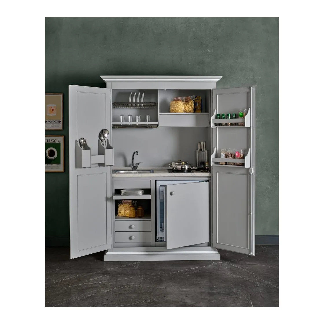 EPOCANTICA Arte Povera Armadio Cucina 2 Porte Legno 135 cm
