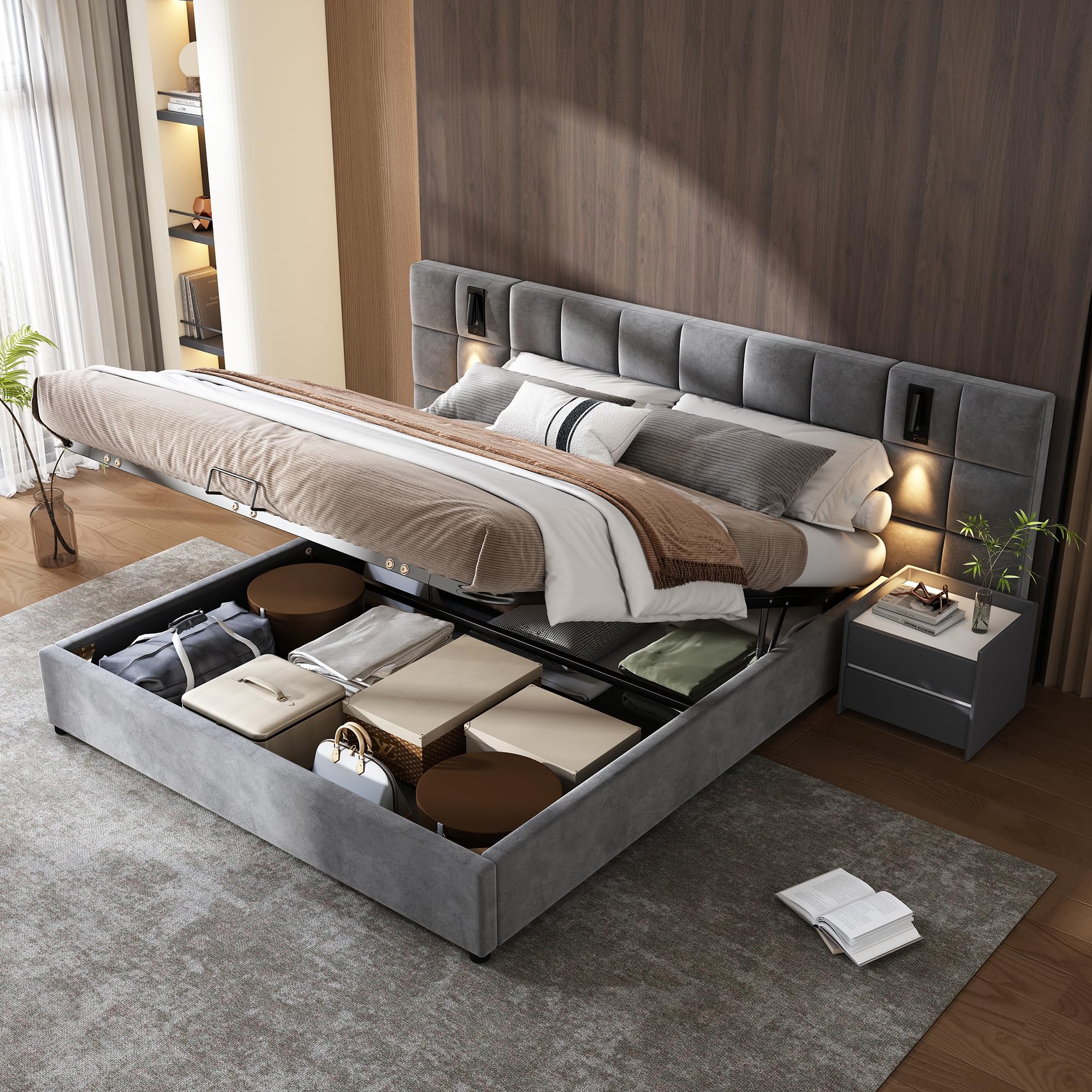 Dolamani letto imbottito contenitore 180x200 grigio velluto