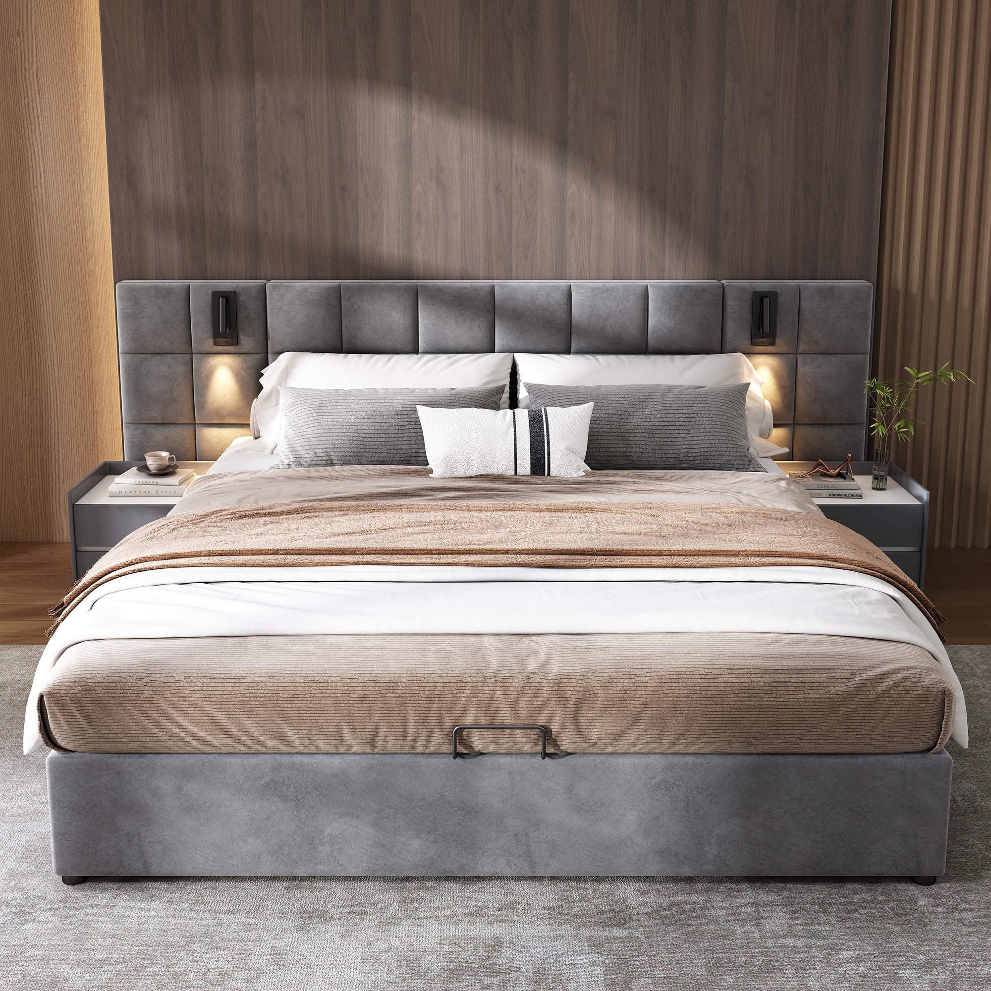 Dolamani letto imbottito contenitore 180x200 grigio velluto