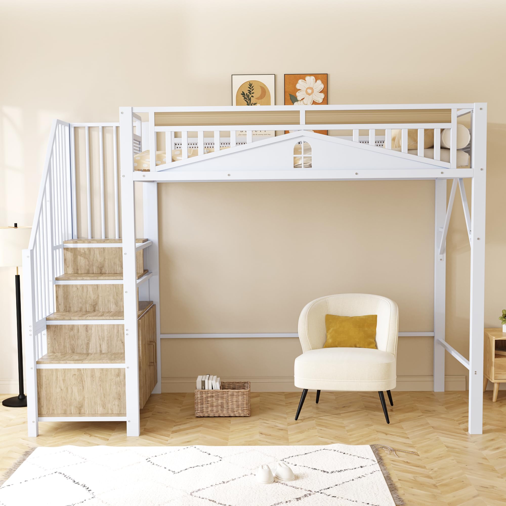 Dolamani Bianco B Letto a Soppalco Metallo 90x200 cm