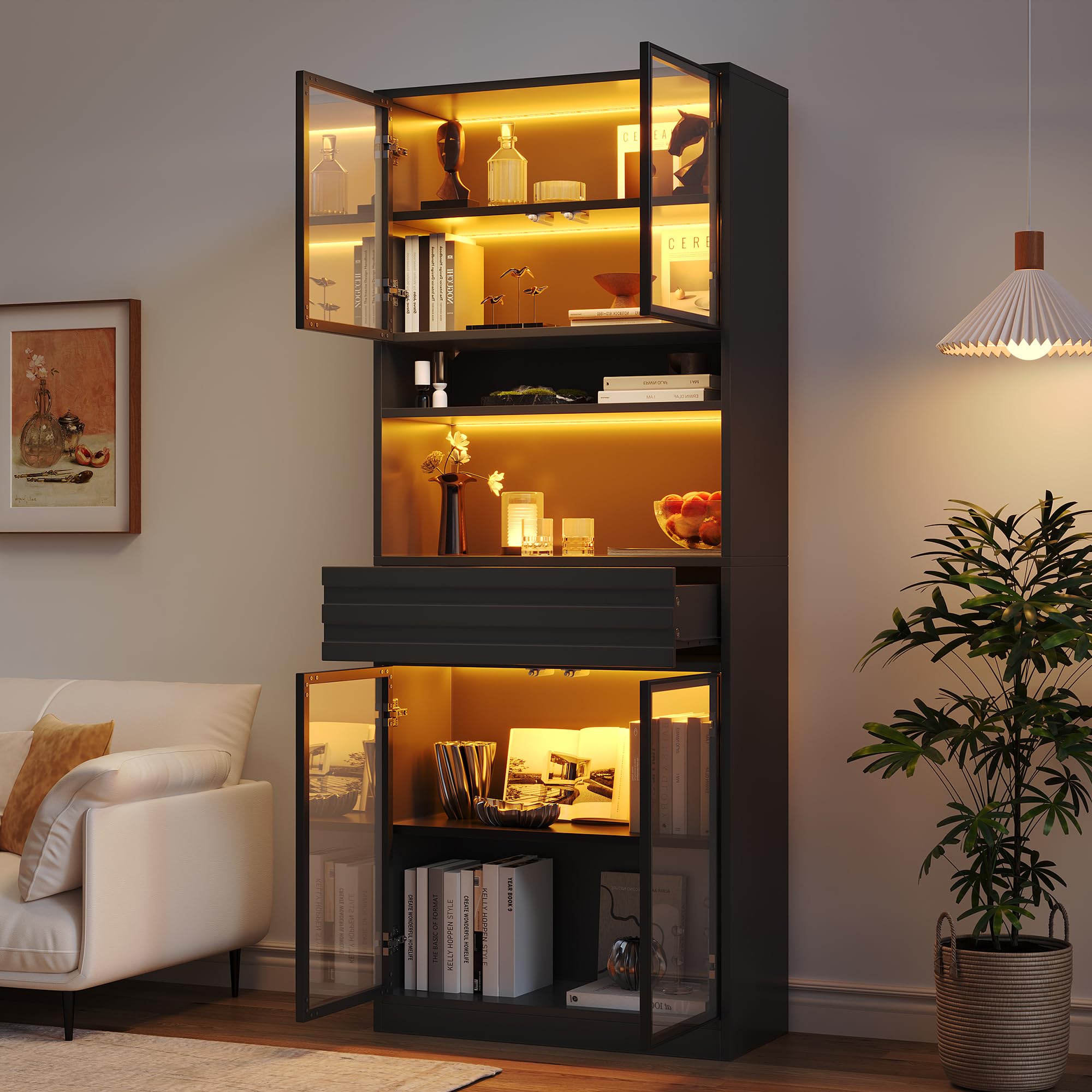 Dolamaní Armadio 80x35x200 cm vetrina nero con LED