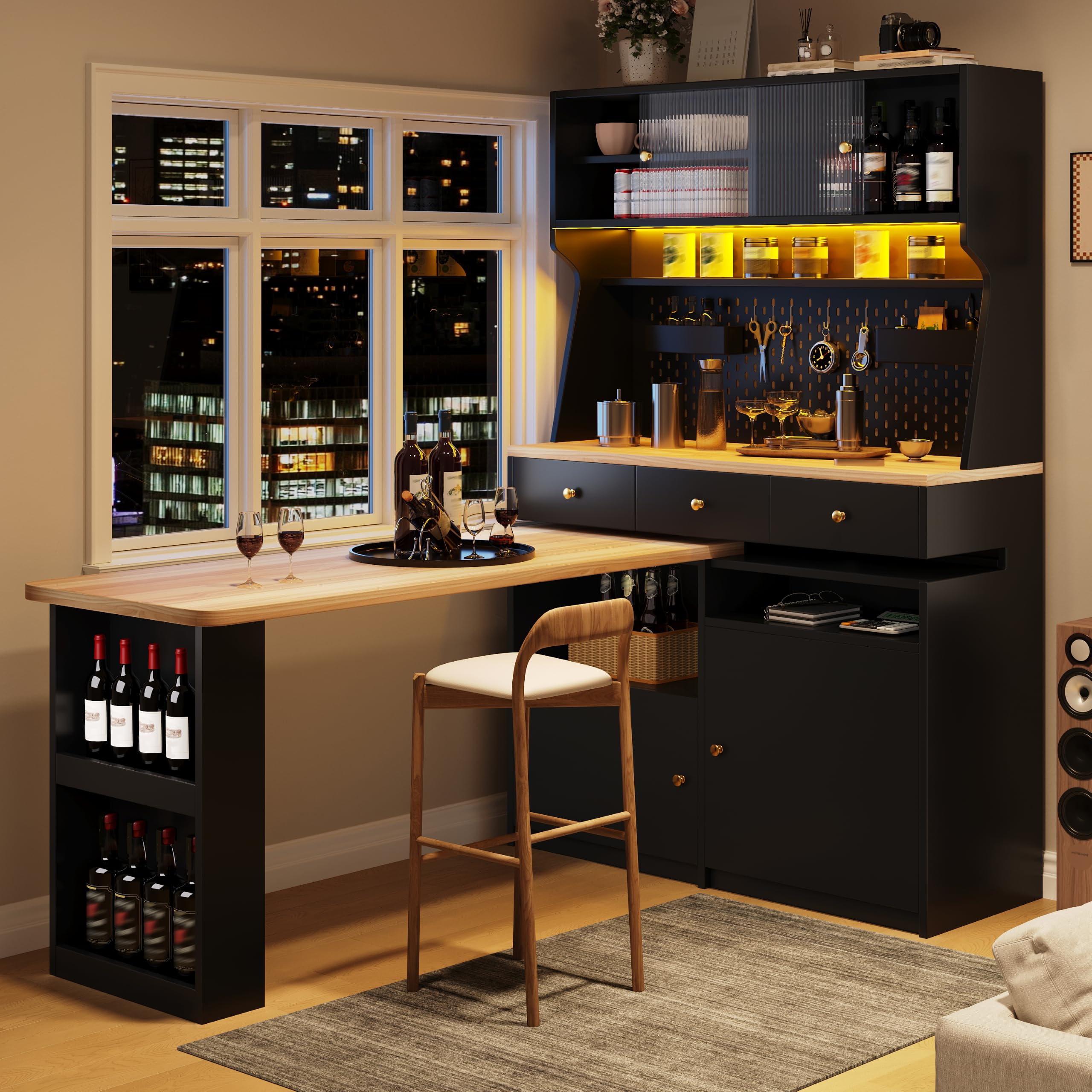 Dolamaní credenza buffet cucina nero con LED 137 cm