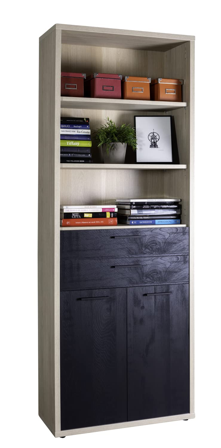 Composad Davinci Libreria 2 Ante 2 Cassetti 3 Vani Rovere Nero