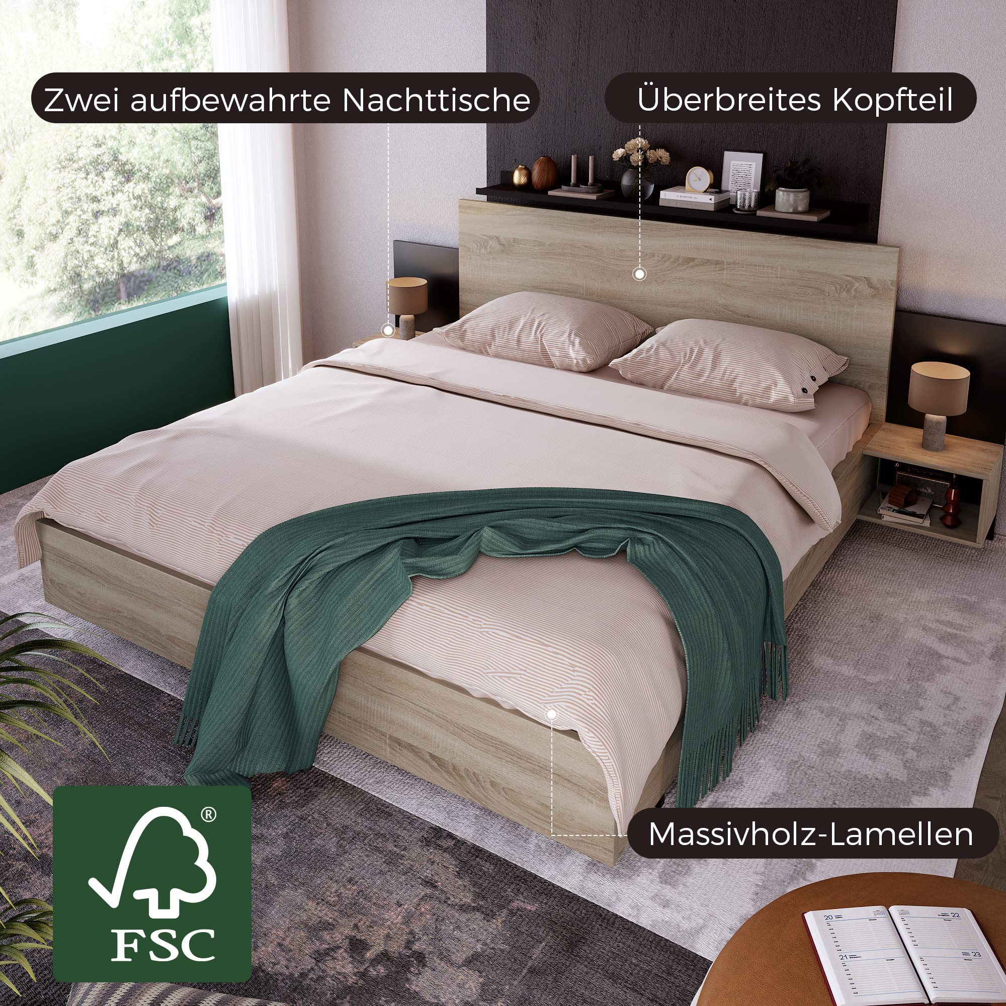 Dolamaní Letto matrimoniale legno 140x200 con comodini
