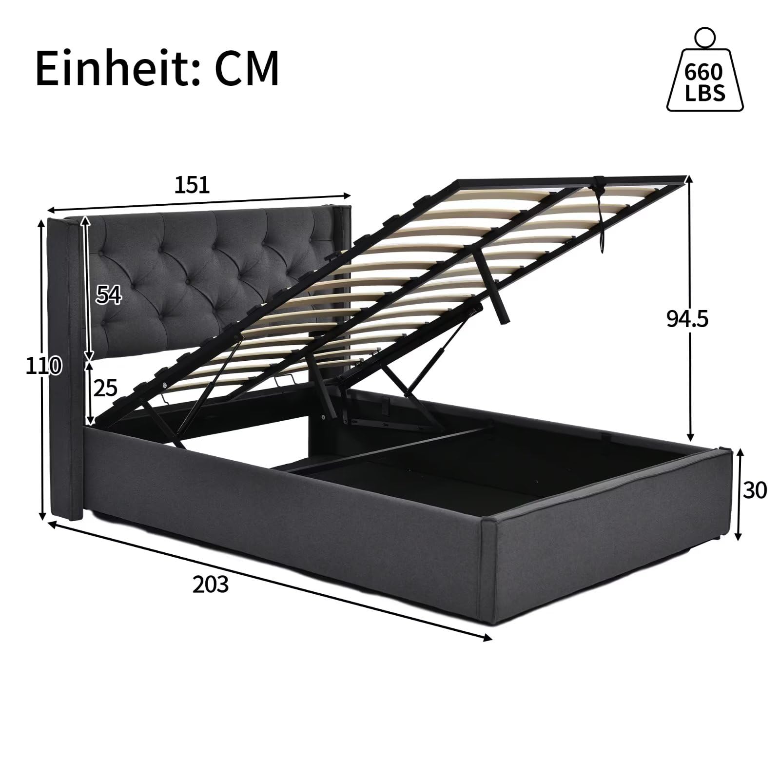 Dolamaní Letto contenitore 140x200 grigio con rete