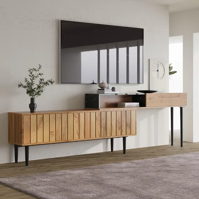 Dolamaní Mobile TV 129 cm Legno Scuro Effetto Marmo Ferro