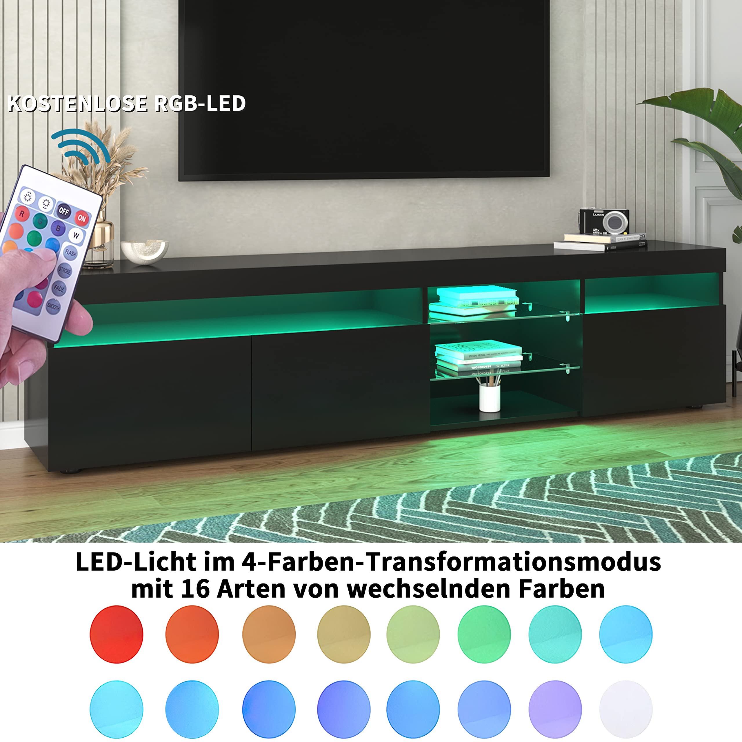 Dolamaní Mobile TV Nero 180 cm 3 Ante MDF Soggiorno