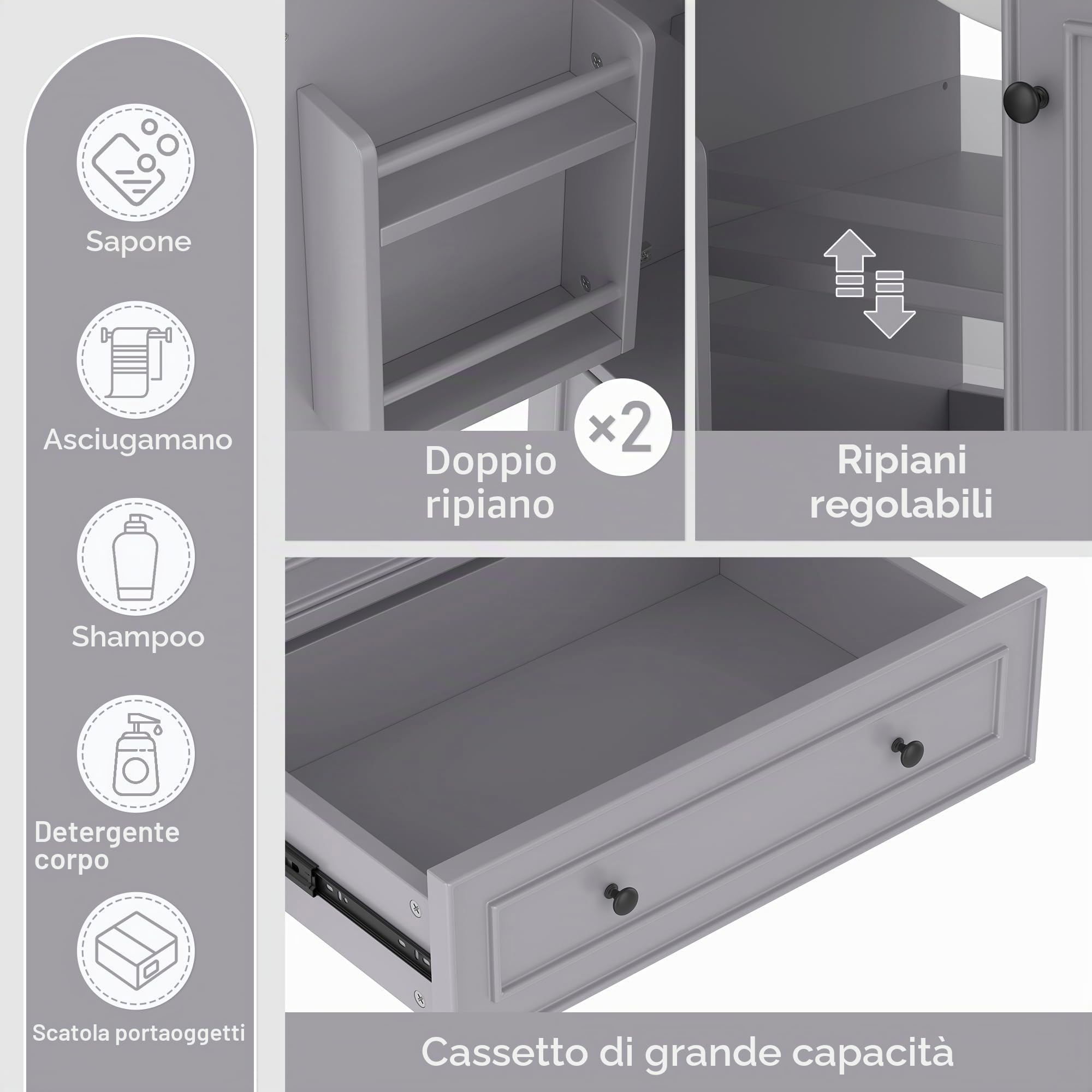 Dolamaní Mobile bagno con lavabo 73x45x87 cm grigio
