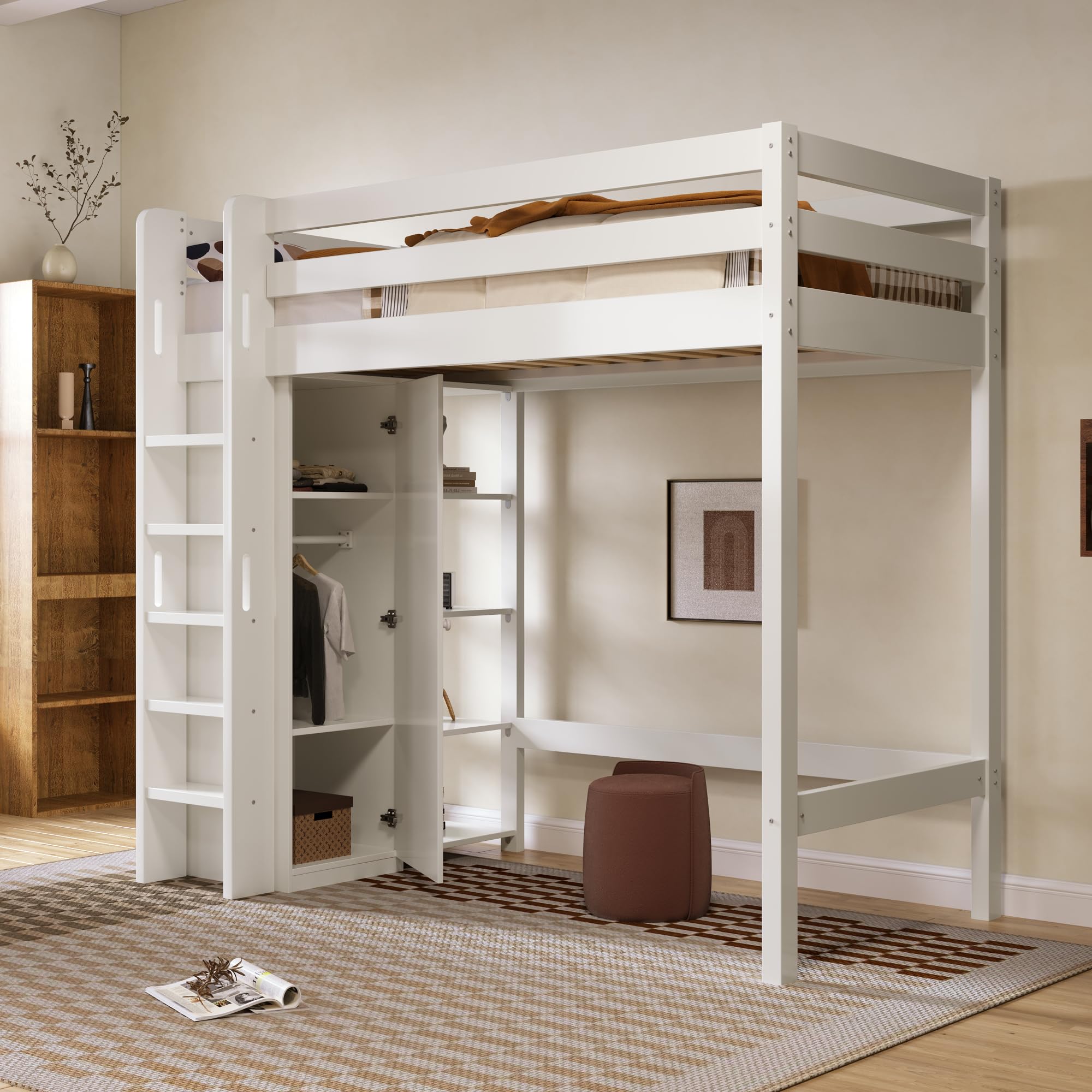 Dolamaní Letto a Soppalco 90x200 con Scrivania Bianco in Legno