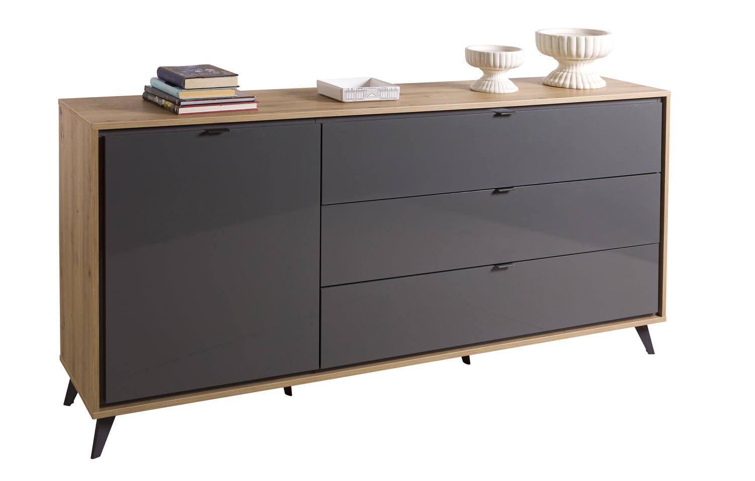 Composad Cornice madia 1 anta 3 cassetti rovere grigio