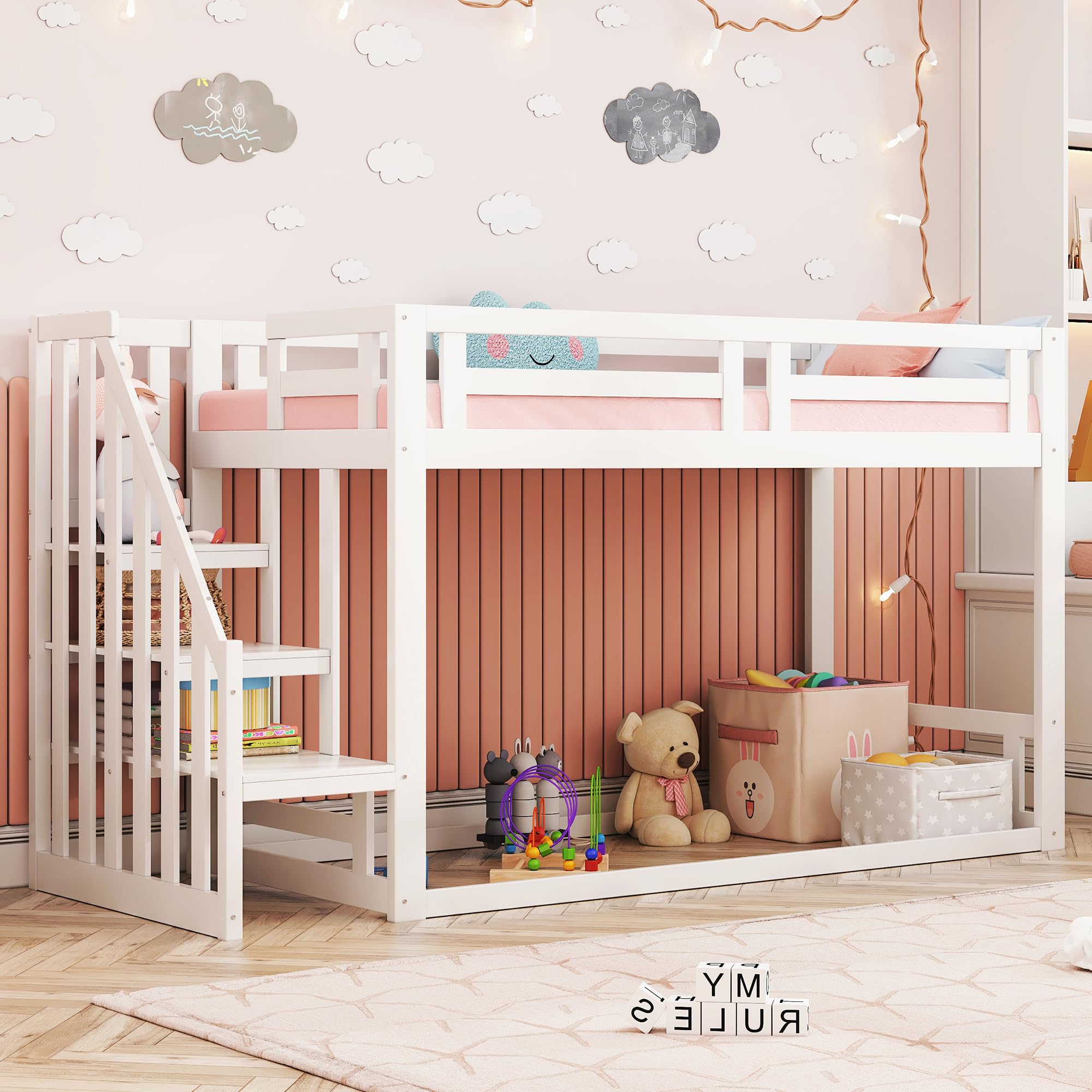 Dolamaní Letto a castello 90x200 legno bianco con scala