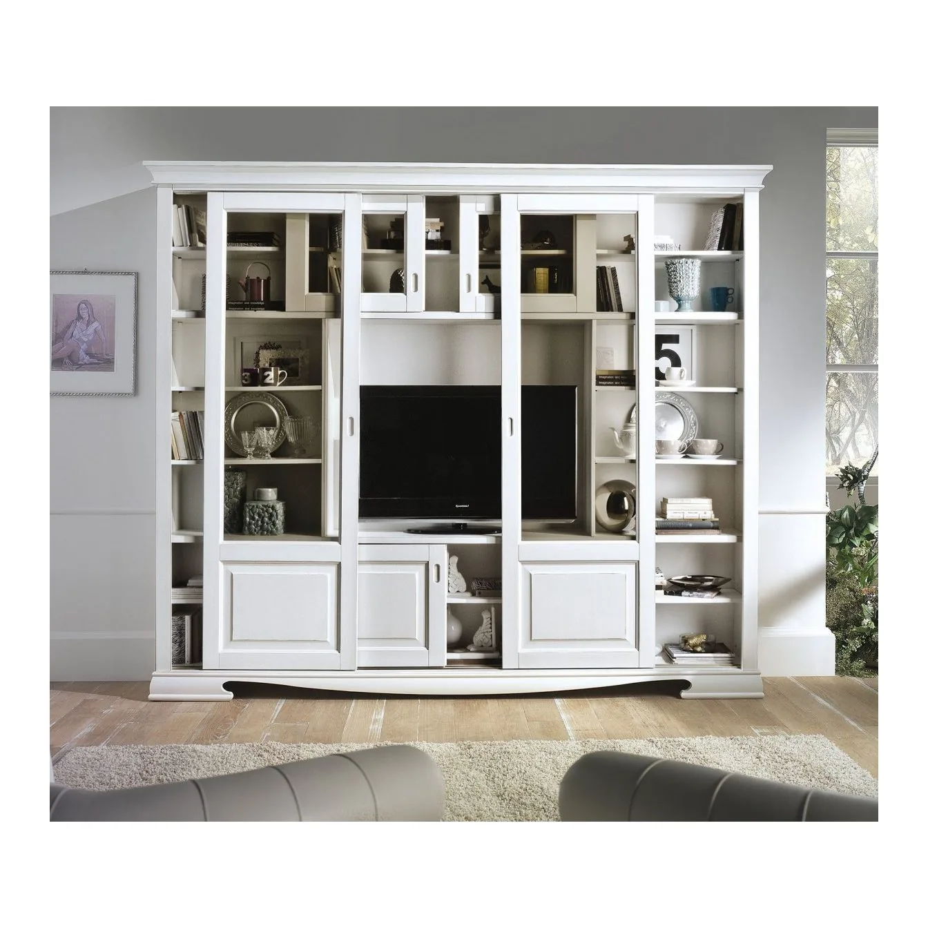 Epocantica libreria 6 porte scorrevoli 10 ripiani vano TV