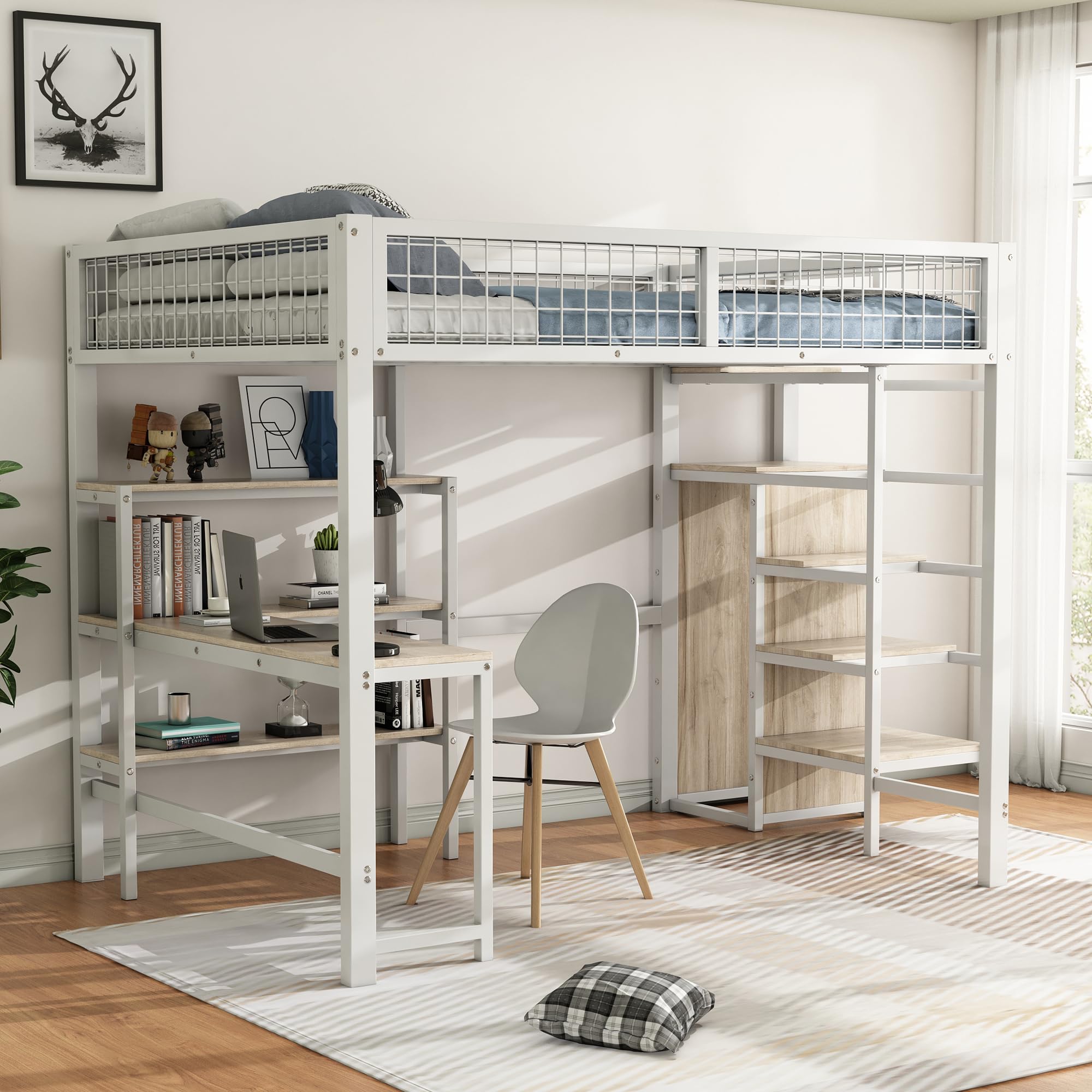 Dolamaní letto soppalco 140x200 bianco con scrivania