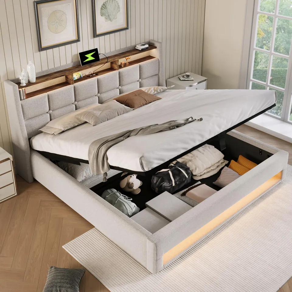 Dolamaní letto contenitore 160x200 beige con LED