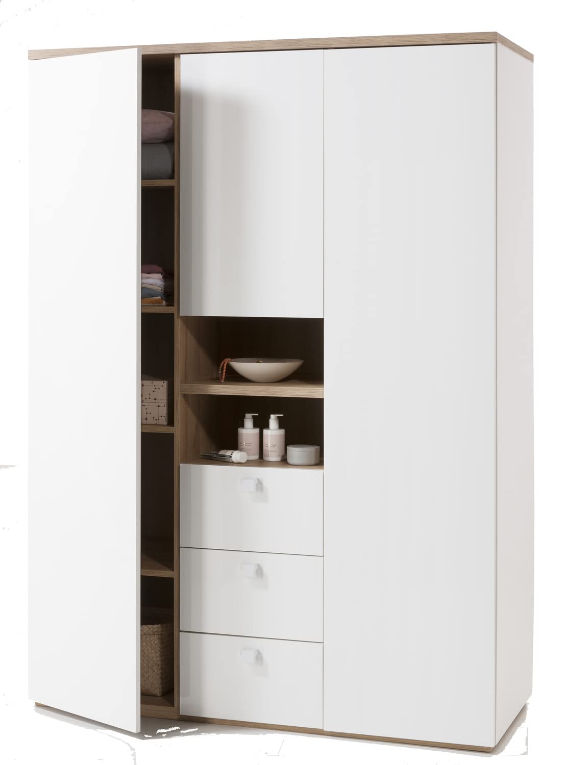 Composad Globo Armadio 3 Ante 3 Cassetti 150 Rovere Bianco