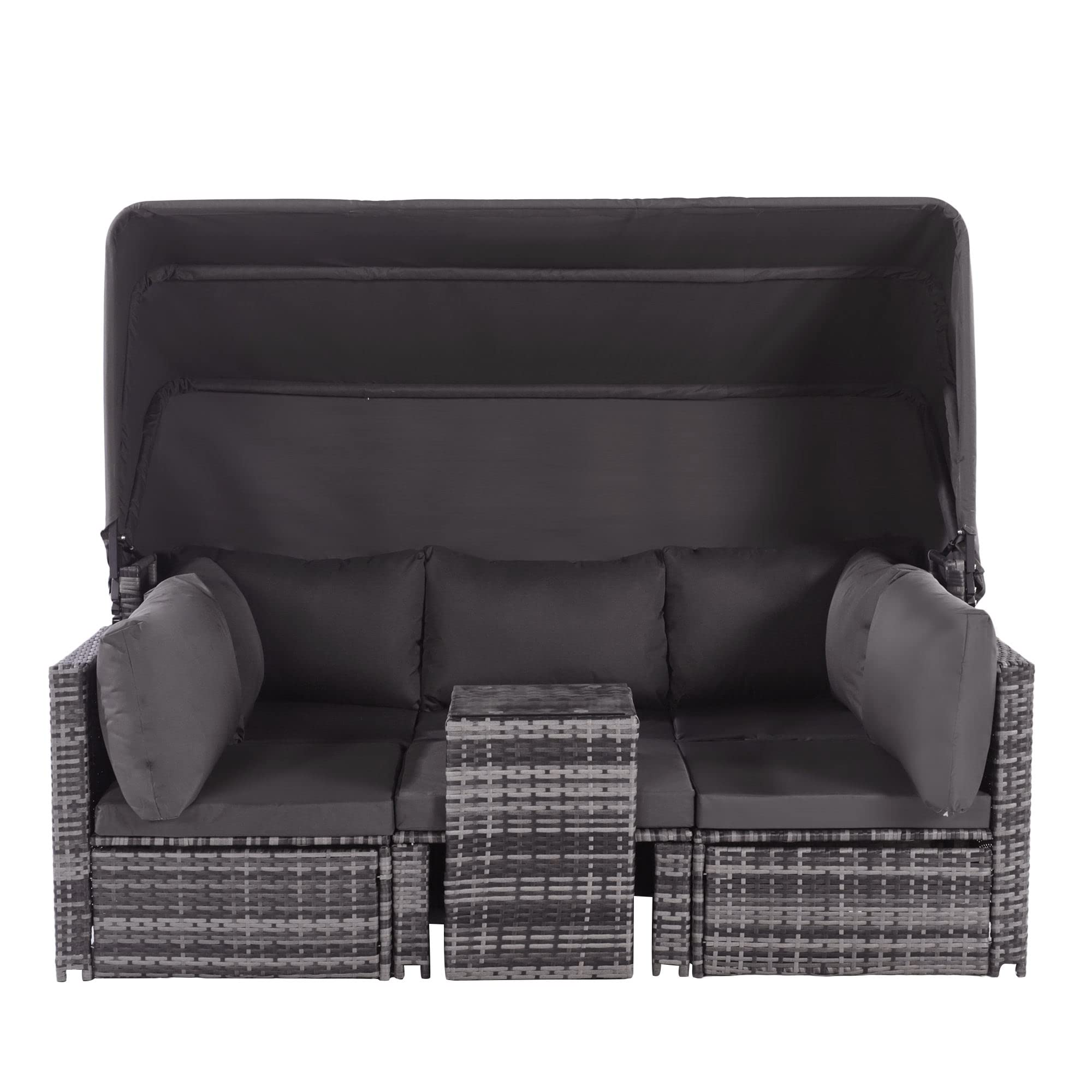 Dolamaní set salotto giardino rattan grigio con baldacchino