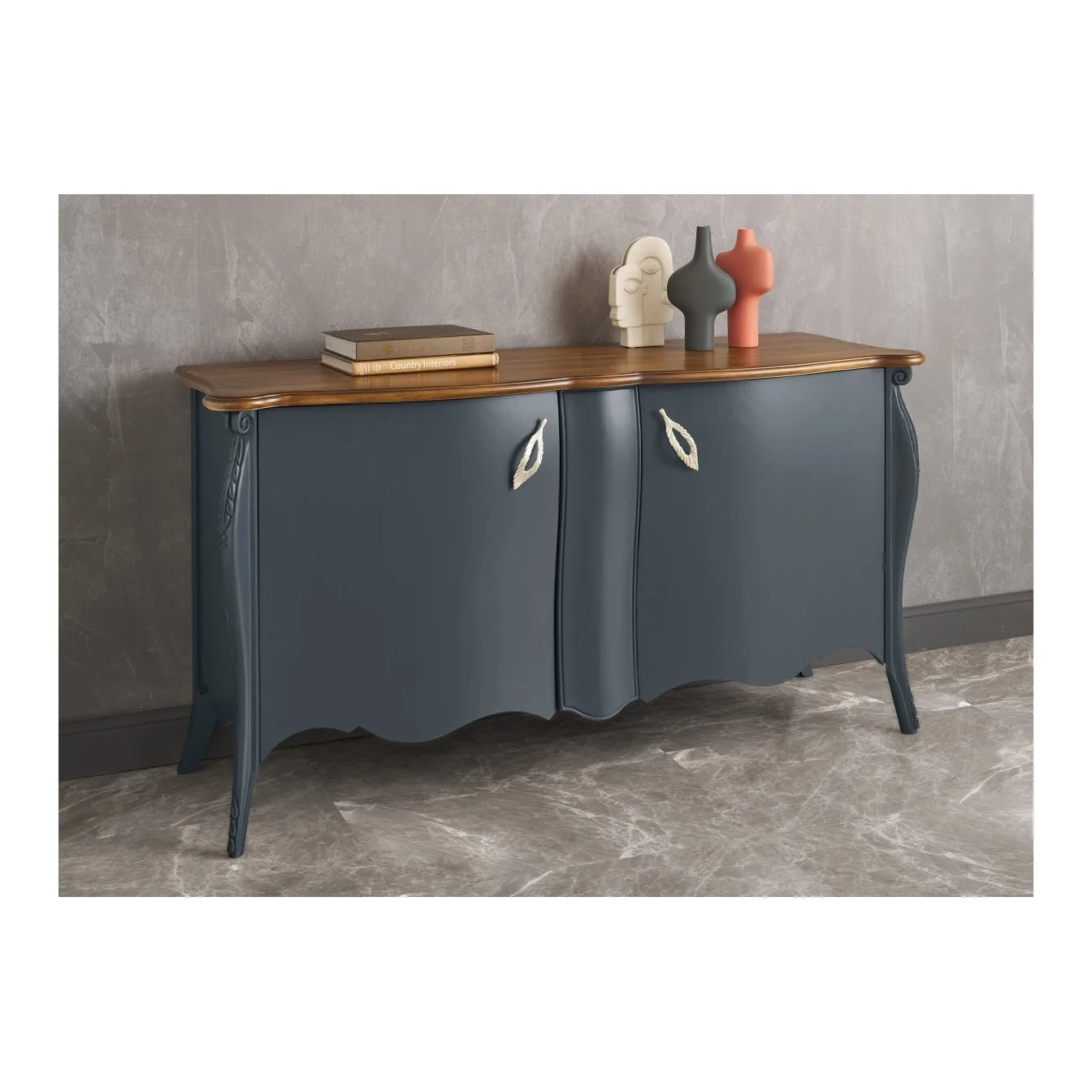 Epocantica credenza intagliata 2 ante con carrello