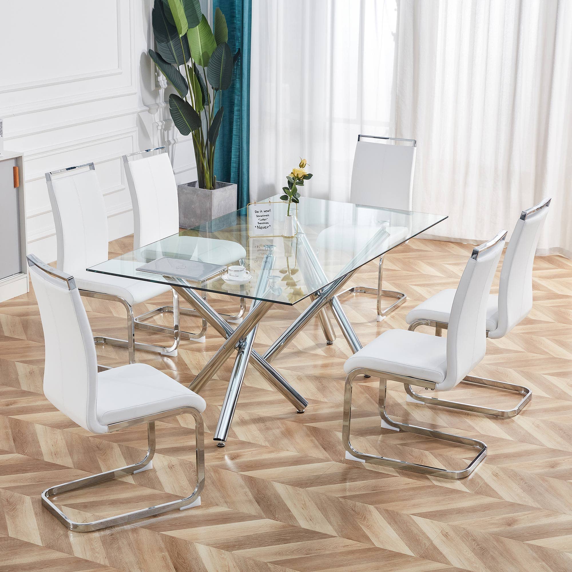 Dolamaní Set 4 sedie da pranzo cantilever bianche similpelle