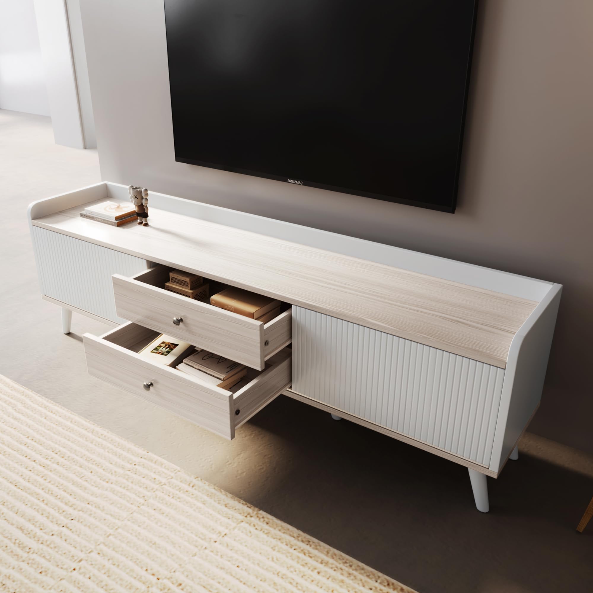 Dolamaní Mobile TV 160 cm Bianco 2 Cassetti Ante Scorrevoli