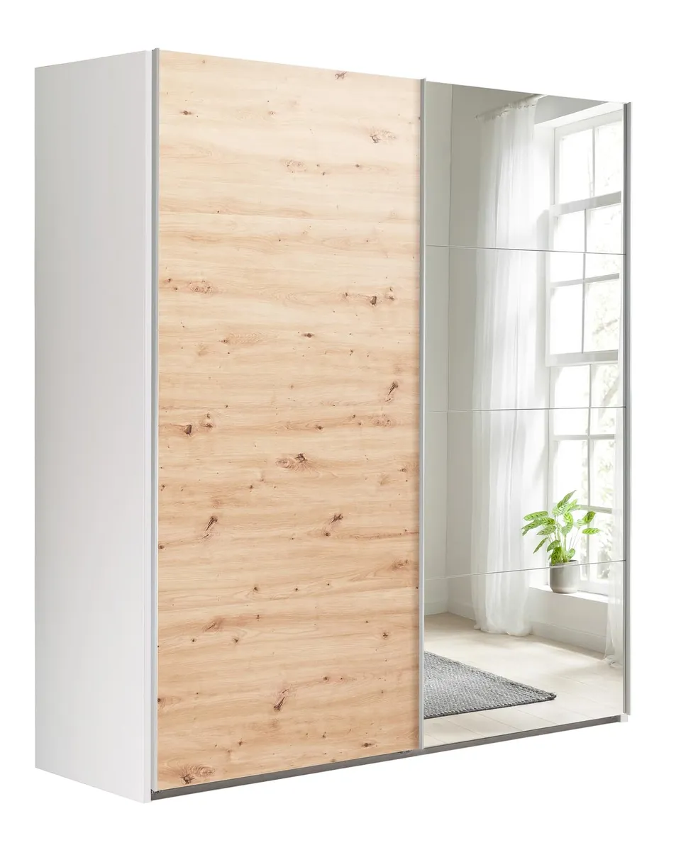 Composad Systema armadio 2 ante scorrevoli 200 specchio bianco rovere
