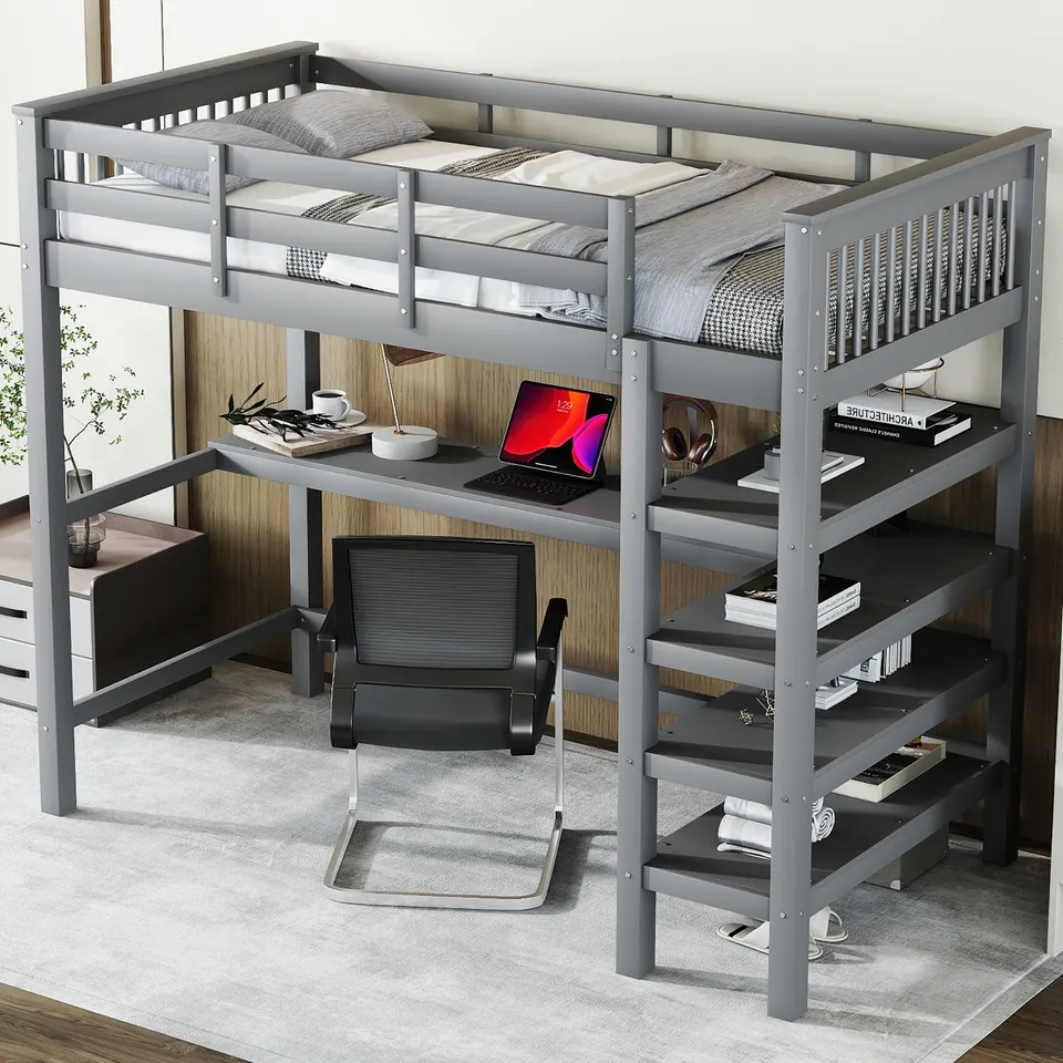 Dolamani Letto a Soppalco 90x200 con Scrivania Grigio
