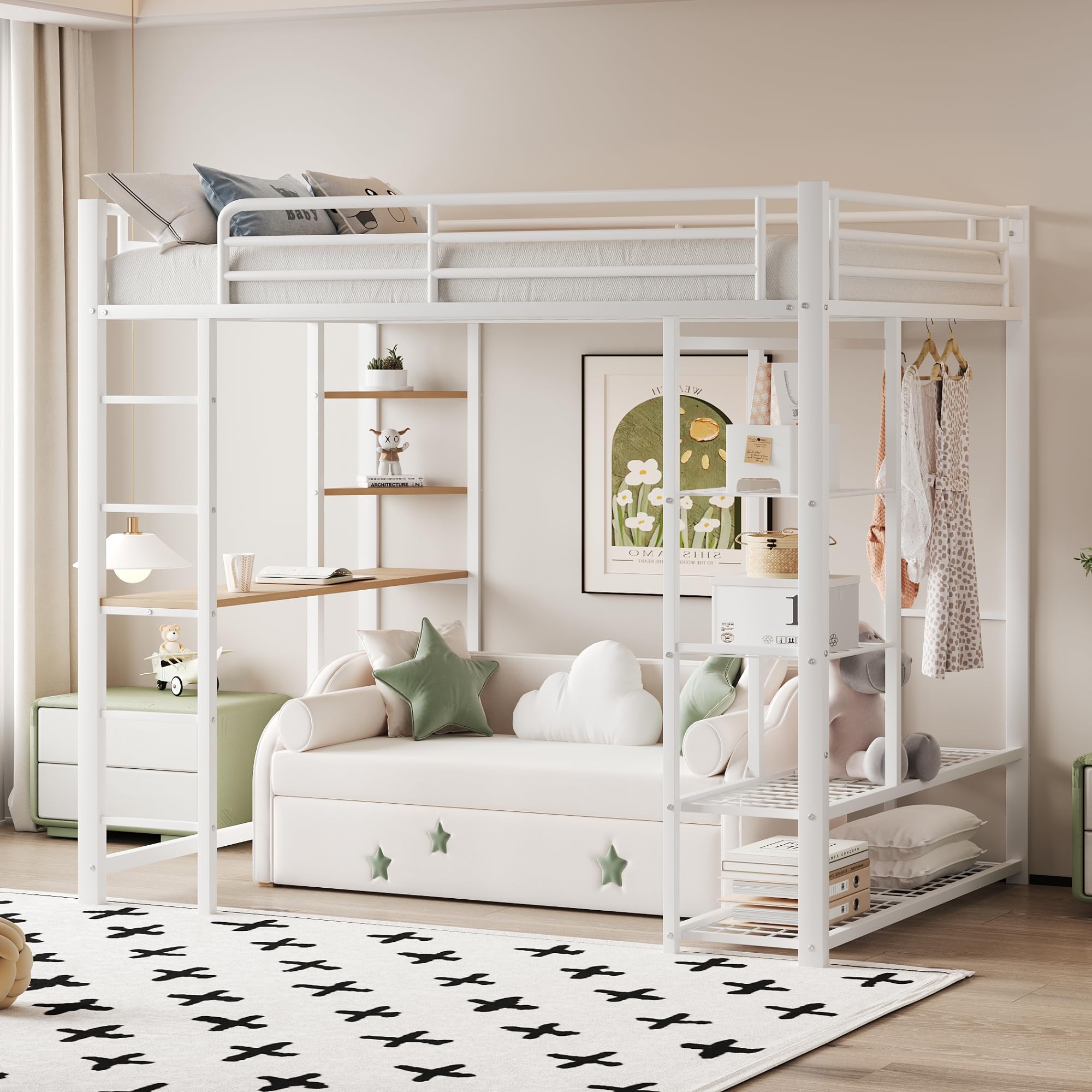 Dolamani Letto a Soppalco 90x200 Bianco con Scrivania