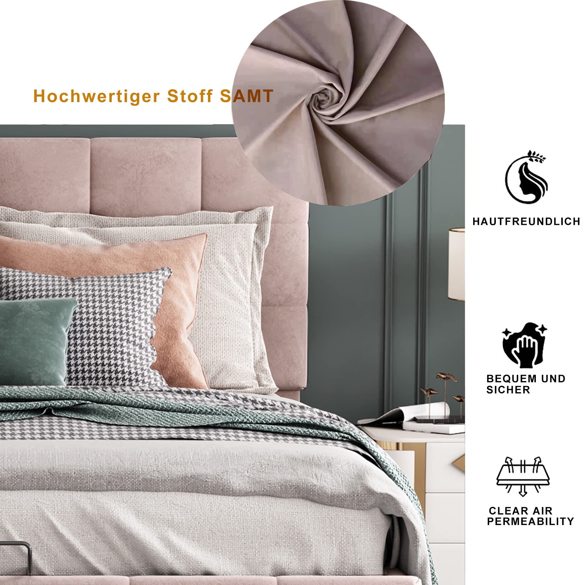 Dolamaní Letto Contenitore 140x200 Rosa in Velluto Idraulico