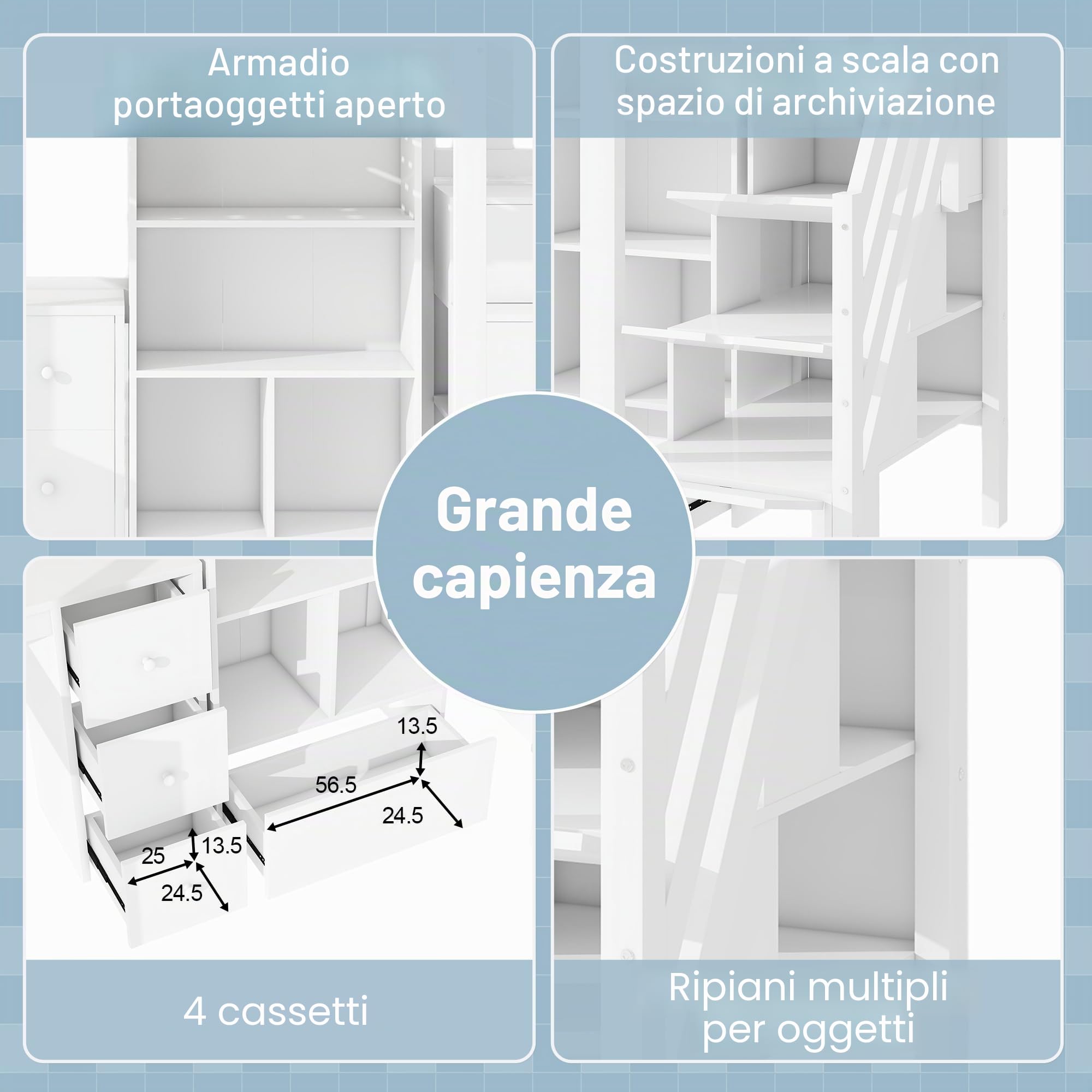 Dolamaní Soppalco Bianco 90x200 con Scrivania Legno
