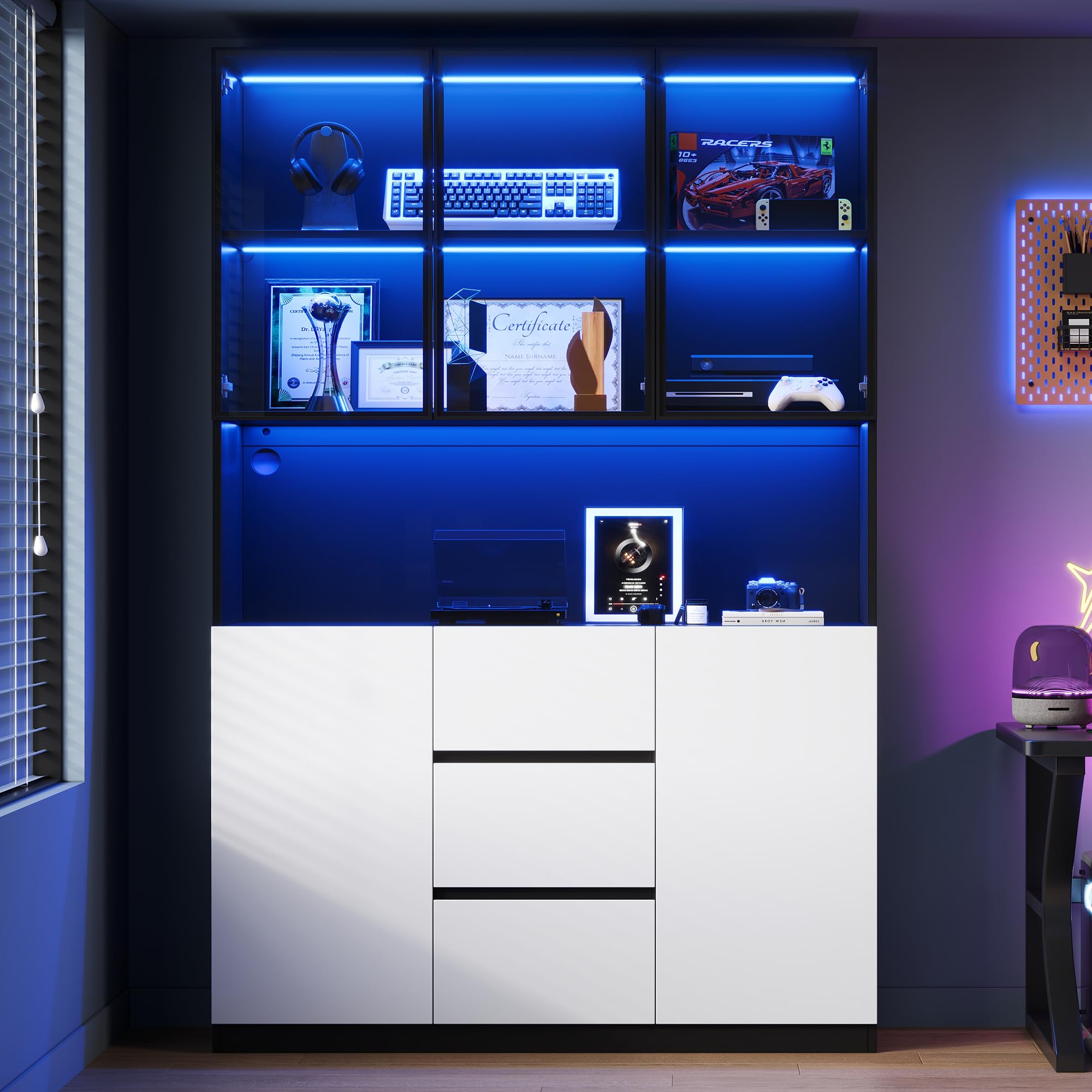 Dolamaní Vetrina LED Bianco Nero 120x40x200 con Cassetti