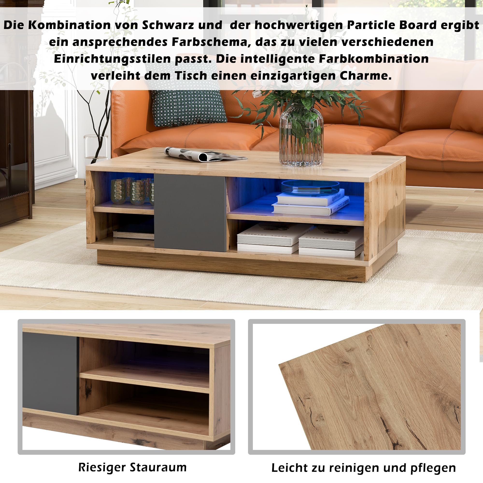 Dolamaní Tavolino salotto 100x60 nero e marrone con cassetti