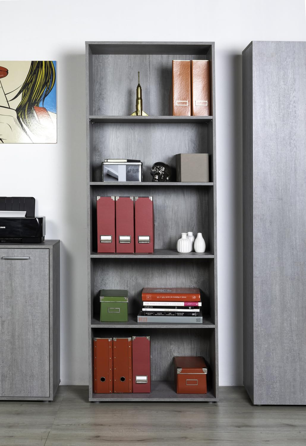 Composad Espresso libreria 4 ripiani grigio cemento 200 cm