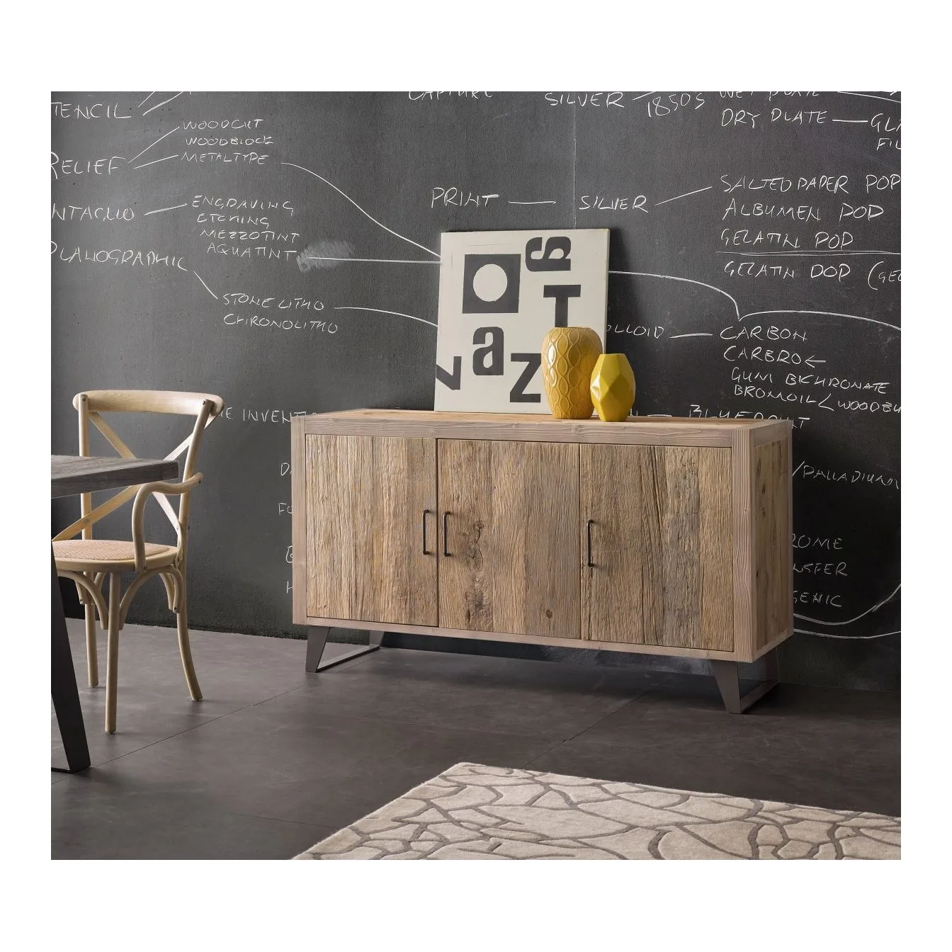 Epocantica Ontano Beige 3 Porte Credenza 152 cm Gambe Ferro