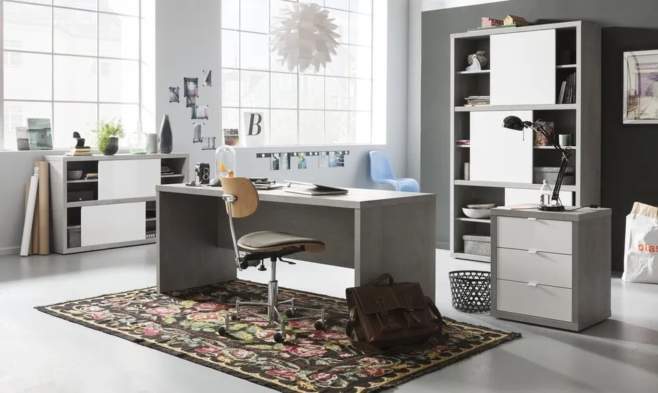 Composad Pratico set ufficio 4 pezzi grigio cemento e bianco