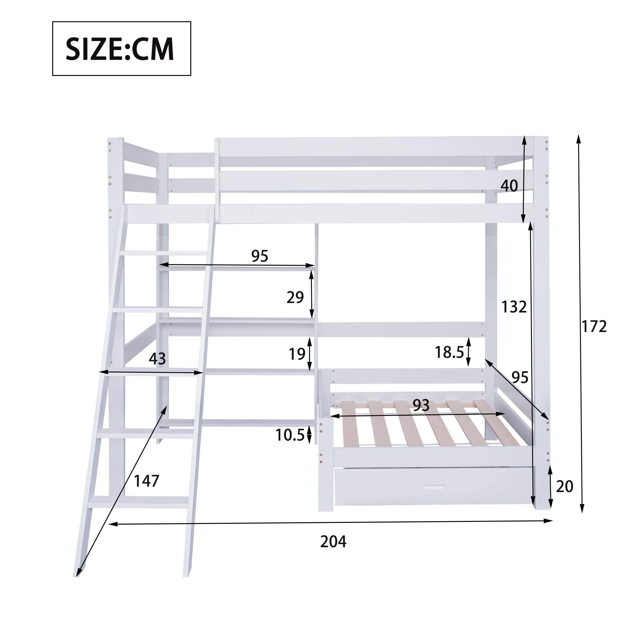 Dolamaní letto a soppalco 90x200 bianco con divano