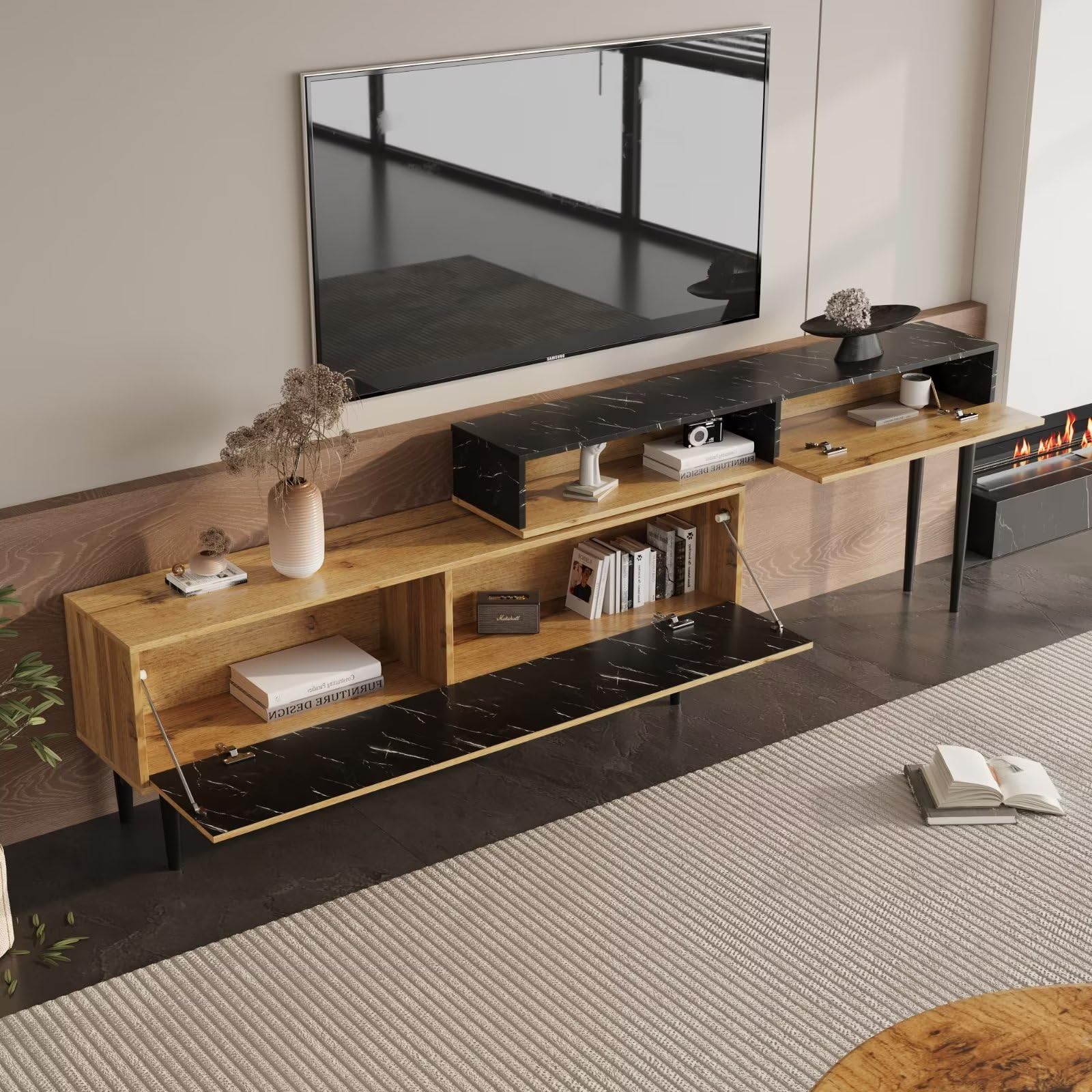 Dolamaní Mobile TV 129 cm Legno Scuro Effetto Marmo Ferro