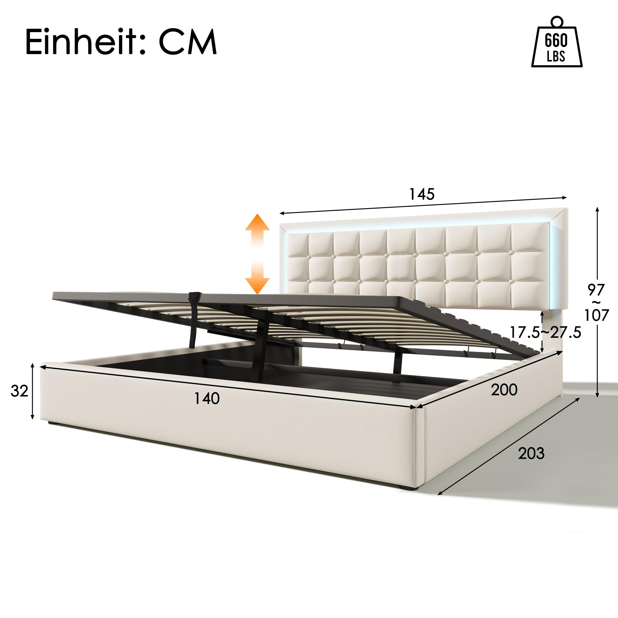 Dolamaní Letto contenitore 140x200 bianco similpelle