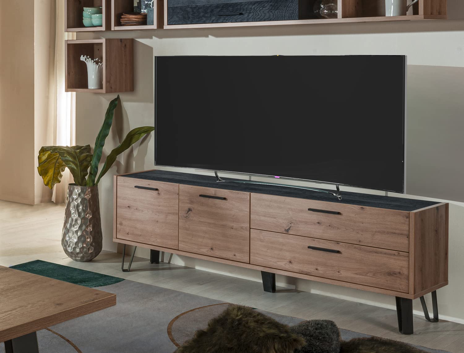 Composad Vitruvia Mobile Porta Tv 180 cm Rovere Nero 2 Cassetti